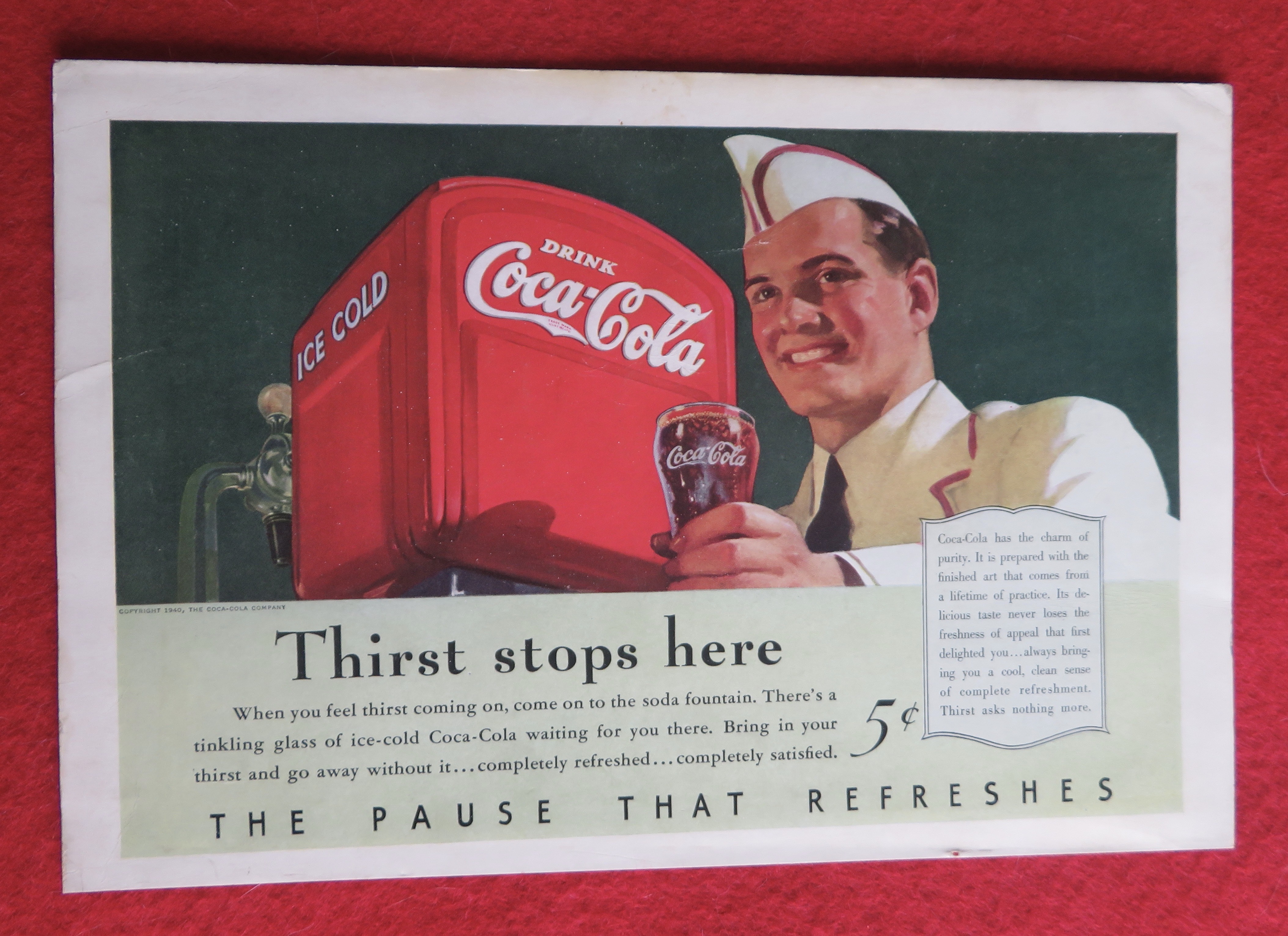 1940 Coca-Cola (Coke) with Soda Boy Holding Glass