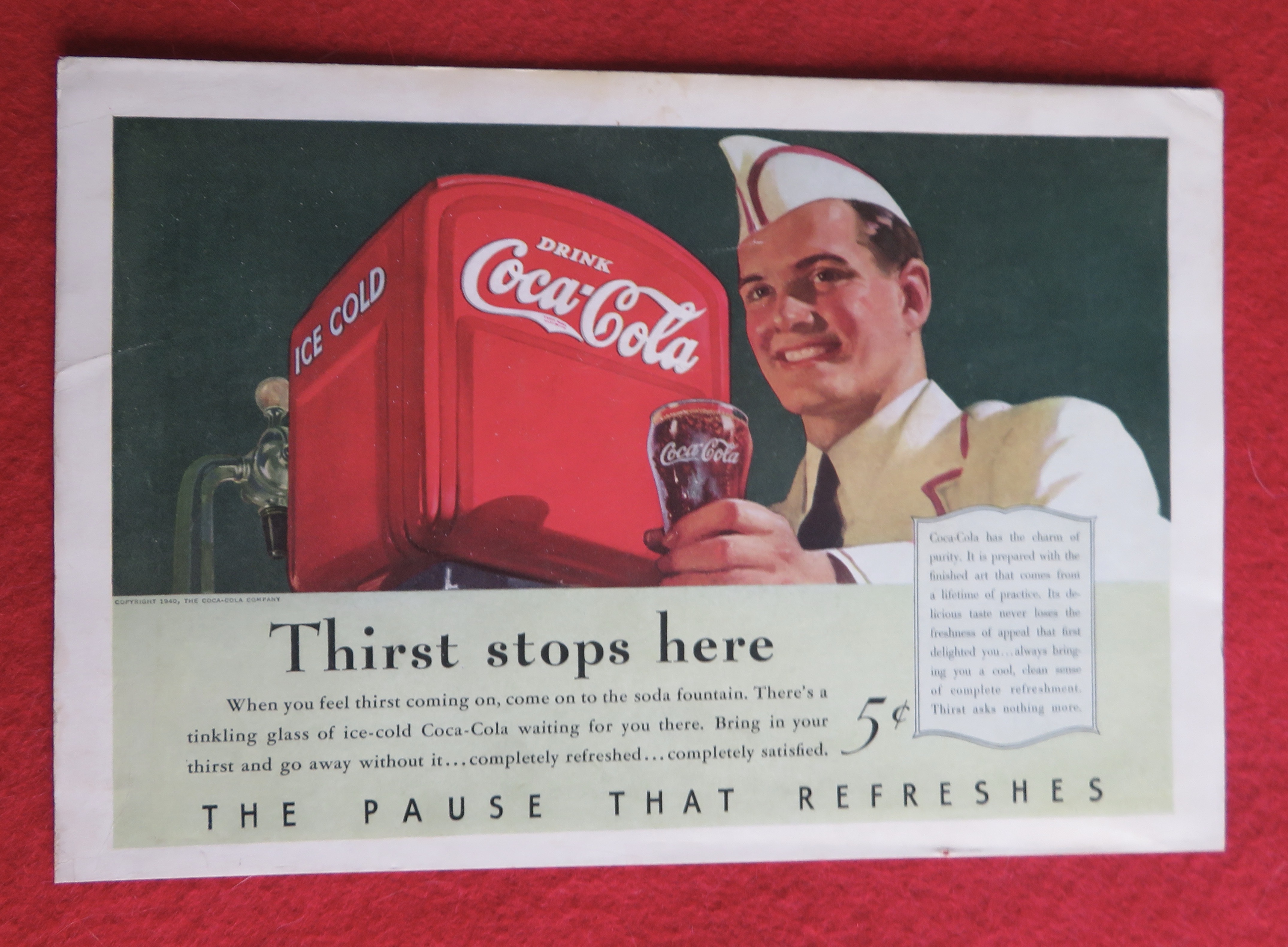 1940 Coca-Cola (Coke) with Soda Boy Holding Glass