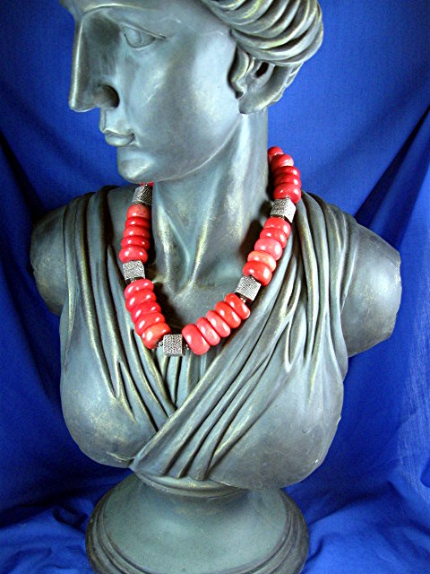 CORAL and  Sterling Silver Toggle Clasp  Necklace