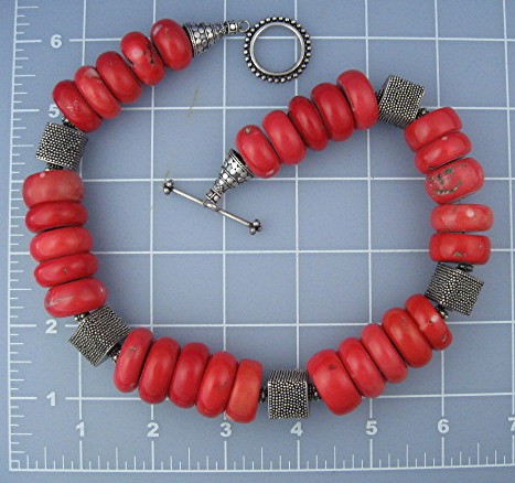 CORAL and  Sterling Silver Toggle Clasp  Necklace