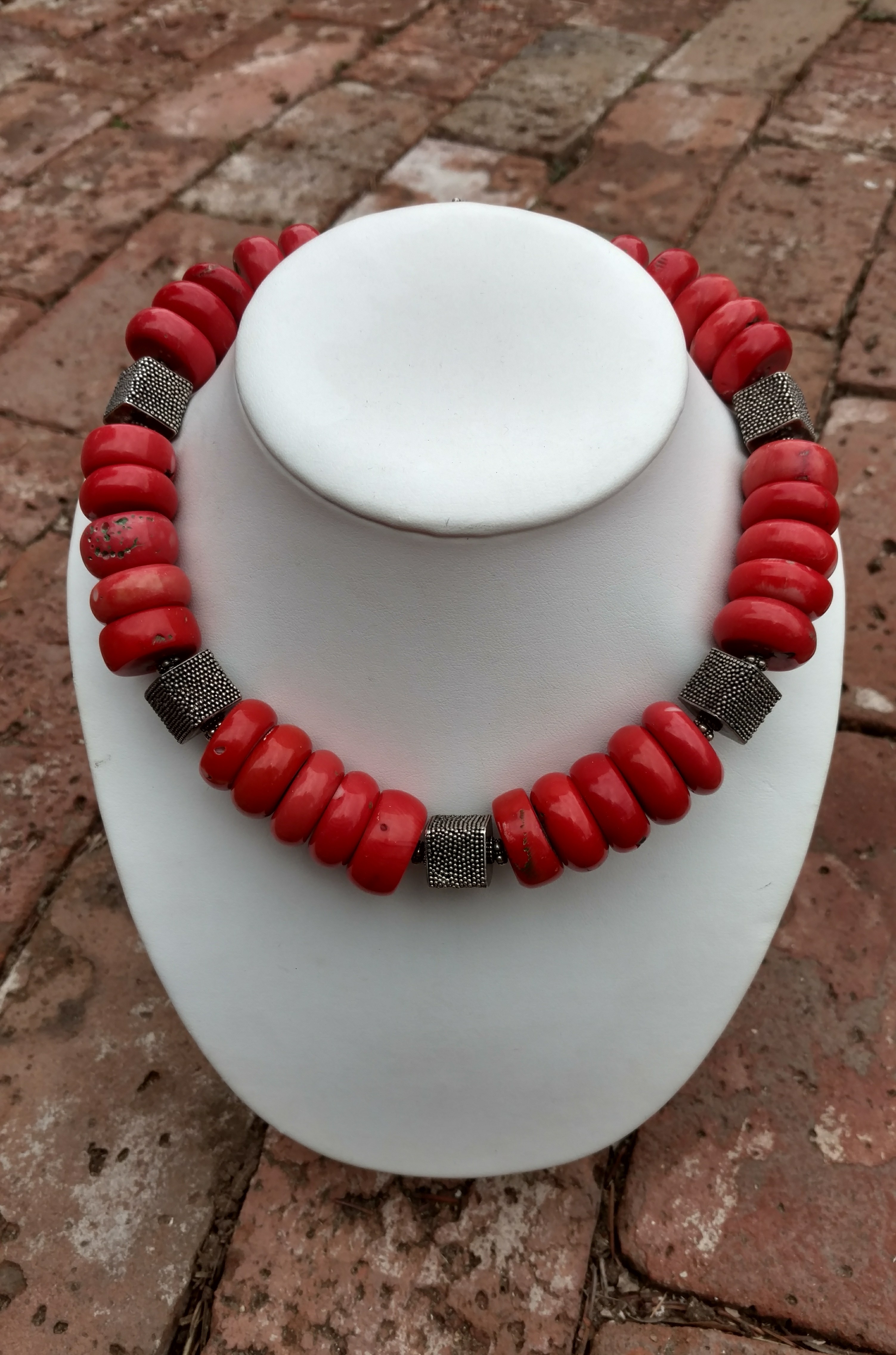 CORAL and  Sterling Silver Toggle Clasp  Necklace