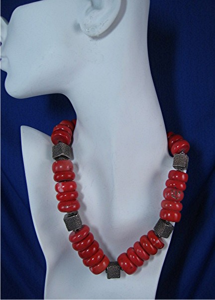 CORAL and  Sterling Silver Toggle Clasp  Necklace