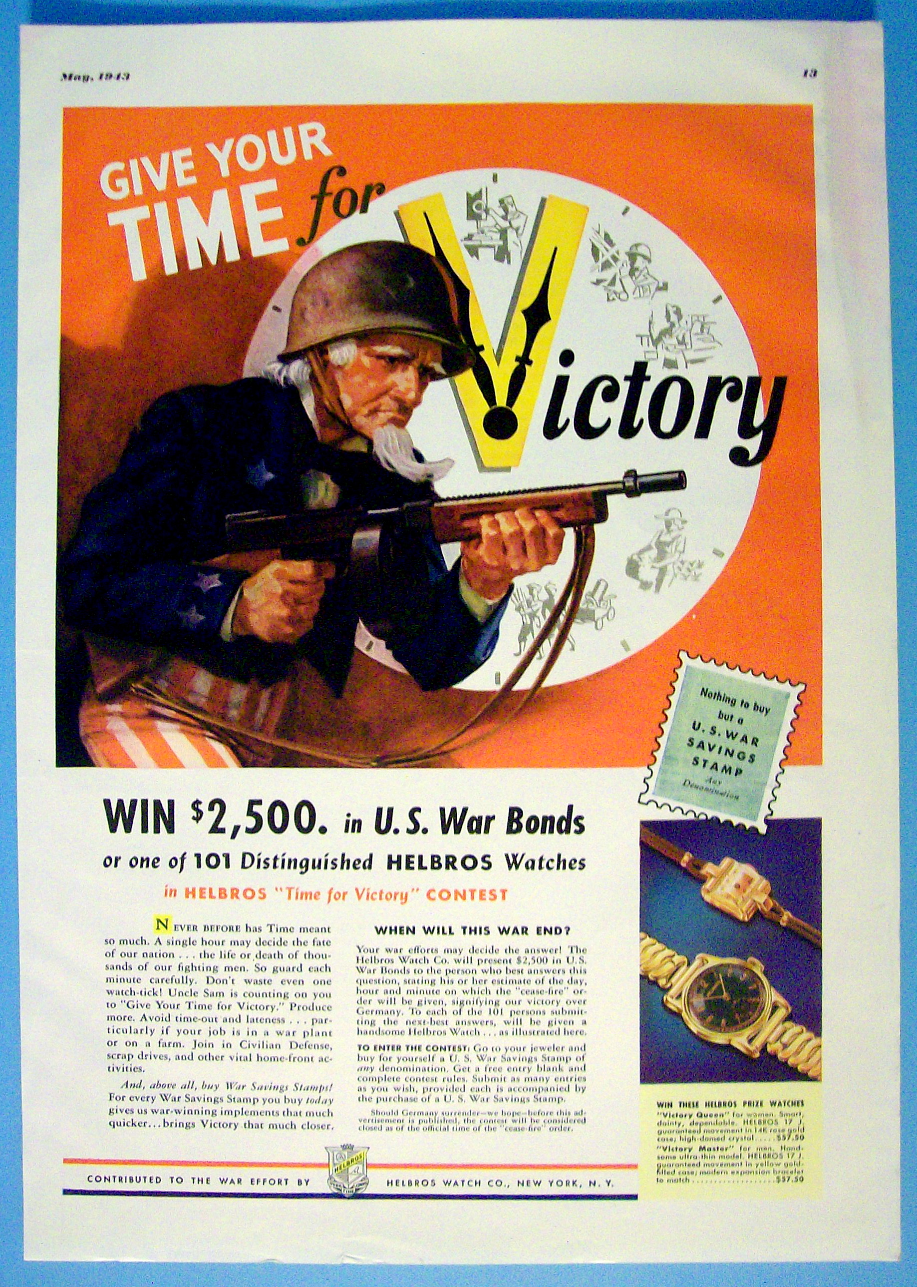 1943 U. S. War Bonds with Uncle Sam As A Soldier
