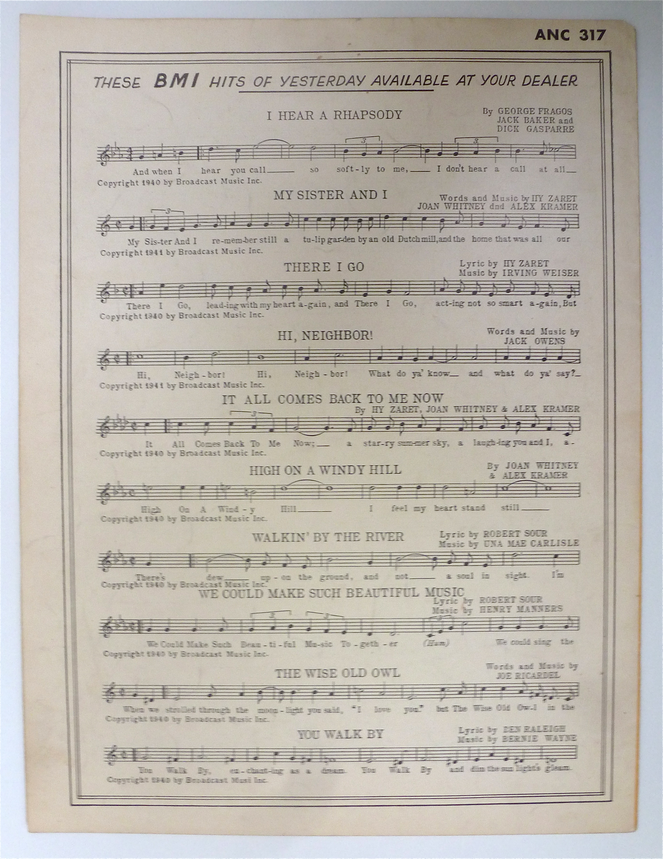 Sheet Music For 1940 It's A Big Wide Wonderful World