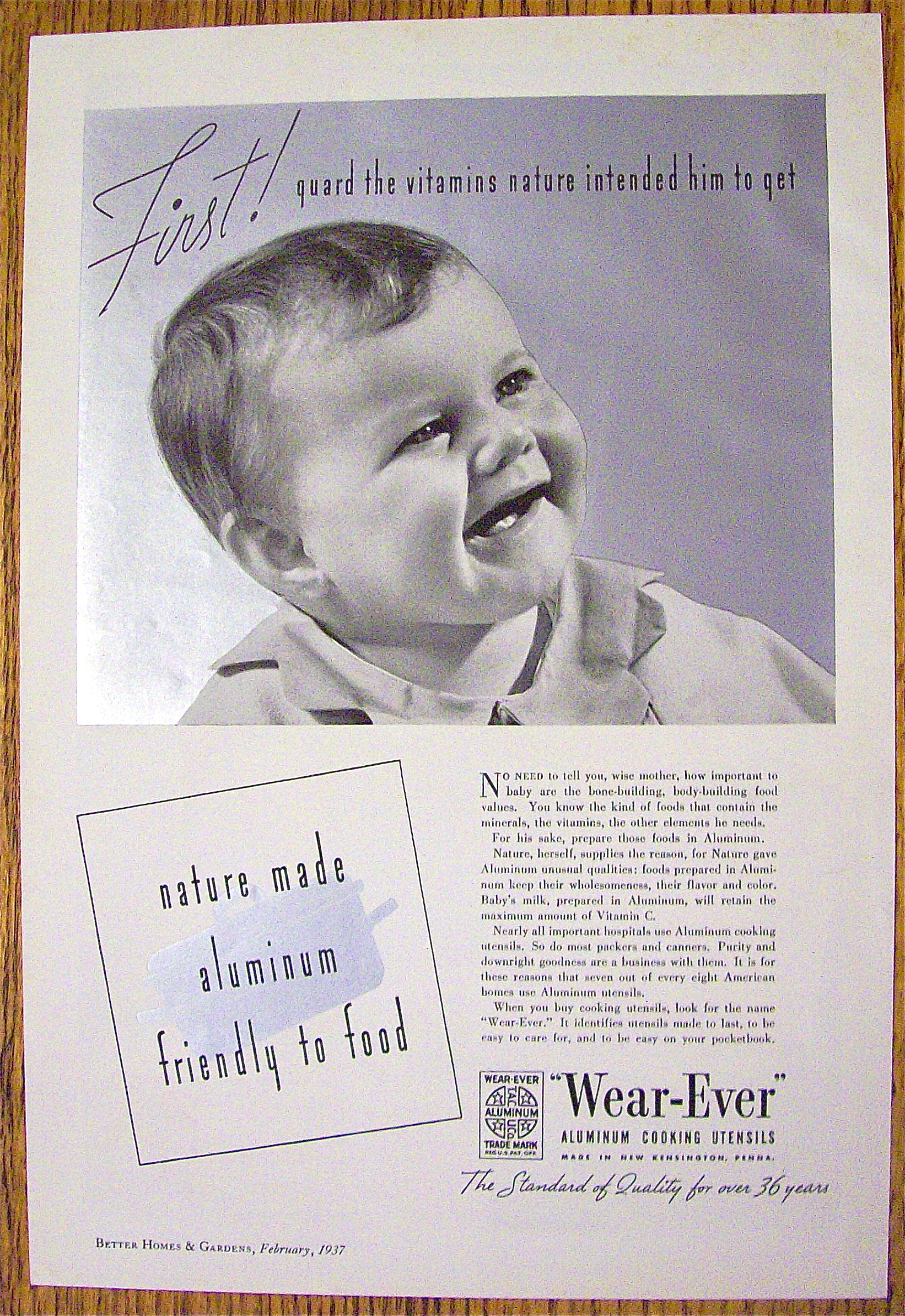 1937 Wear Ever Cooking Utensils with Baby Smiling