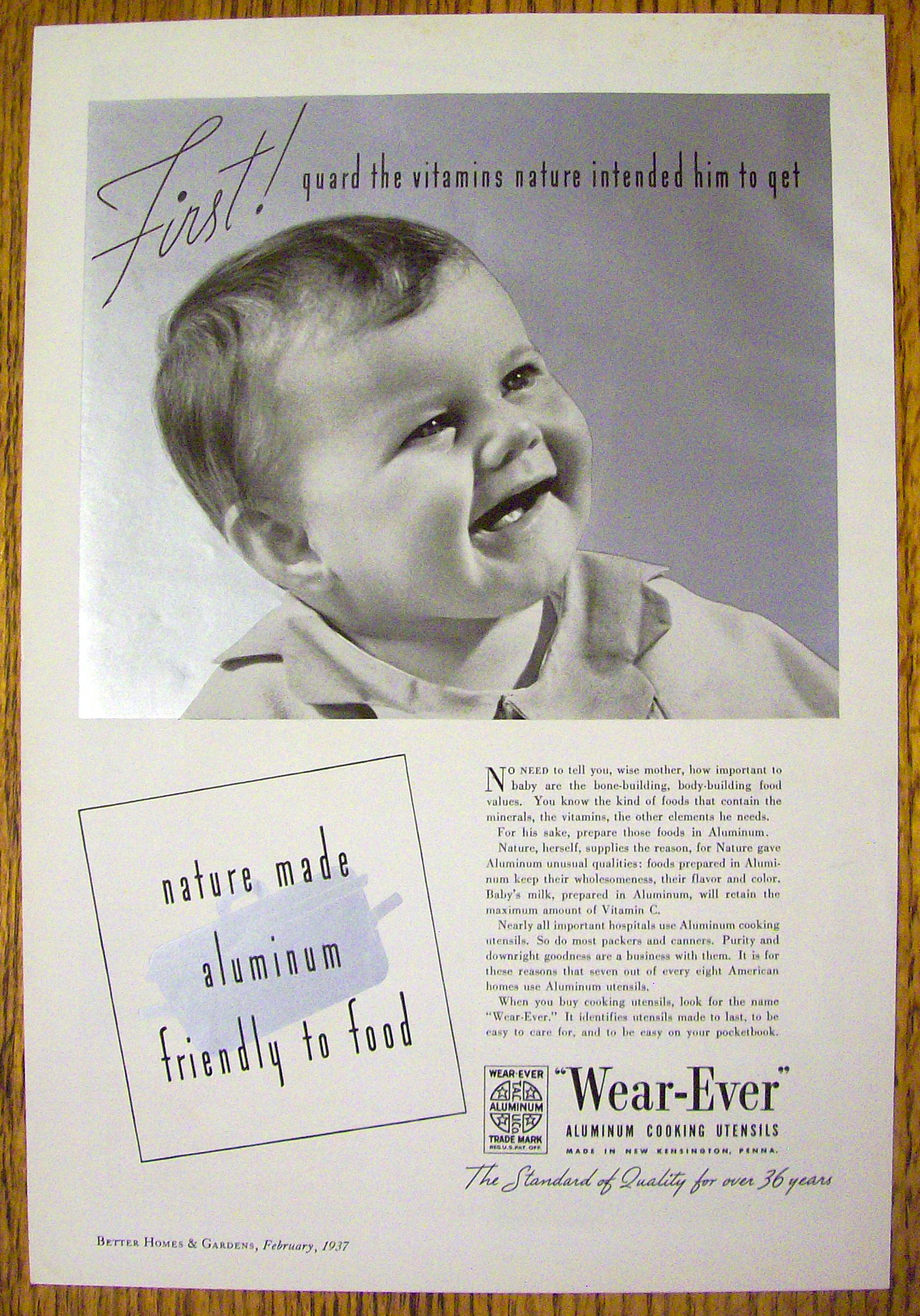 1937 Wear Ever Cooking Utensils with Baby Smiling