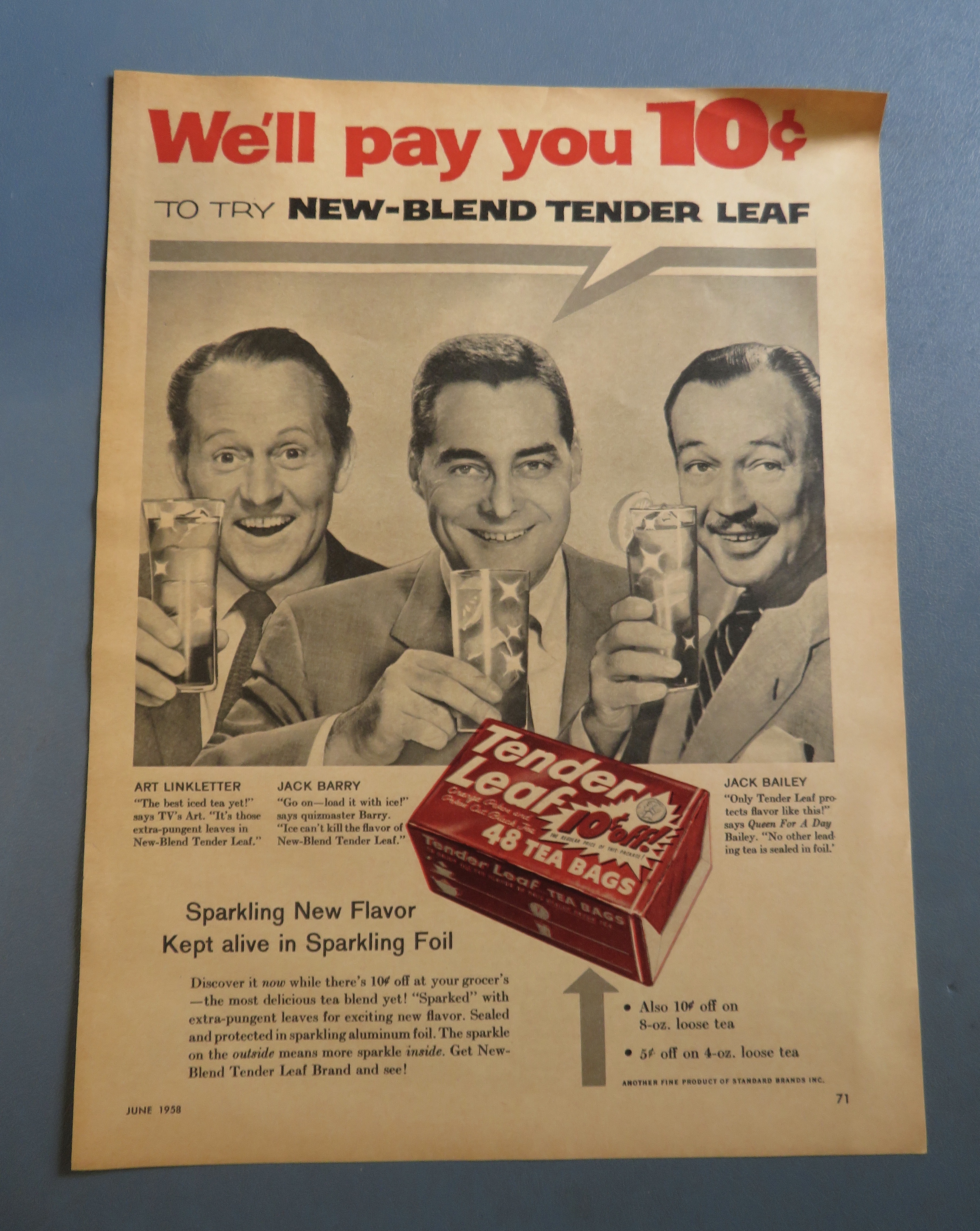 1958 Tender Leaf Tea Bags w/Linkletter, Barry & Bailey