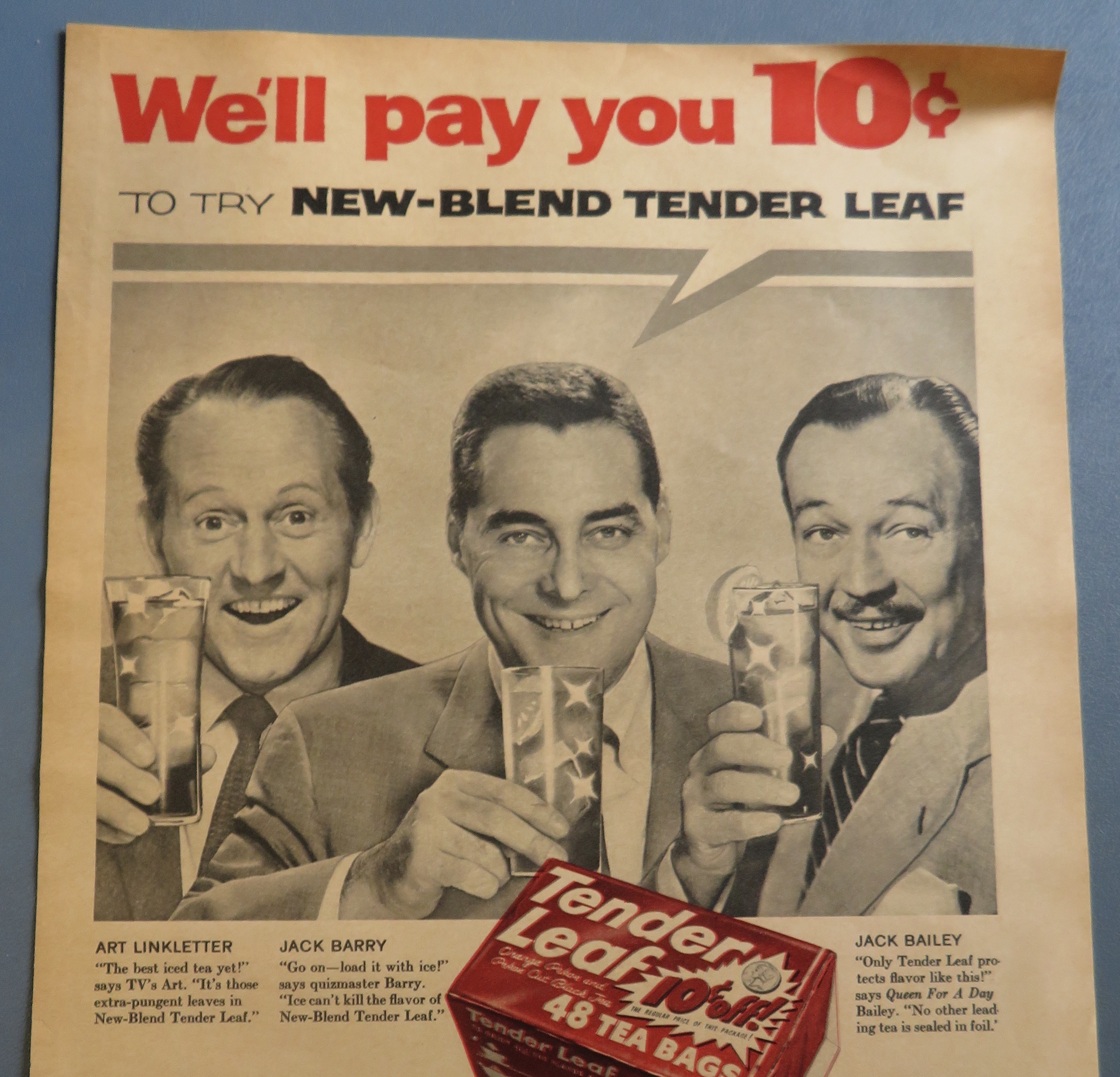 1958 Tender Leaf Tea Bags w/Linkletter, Barry & Bailey