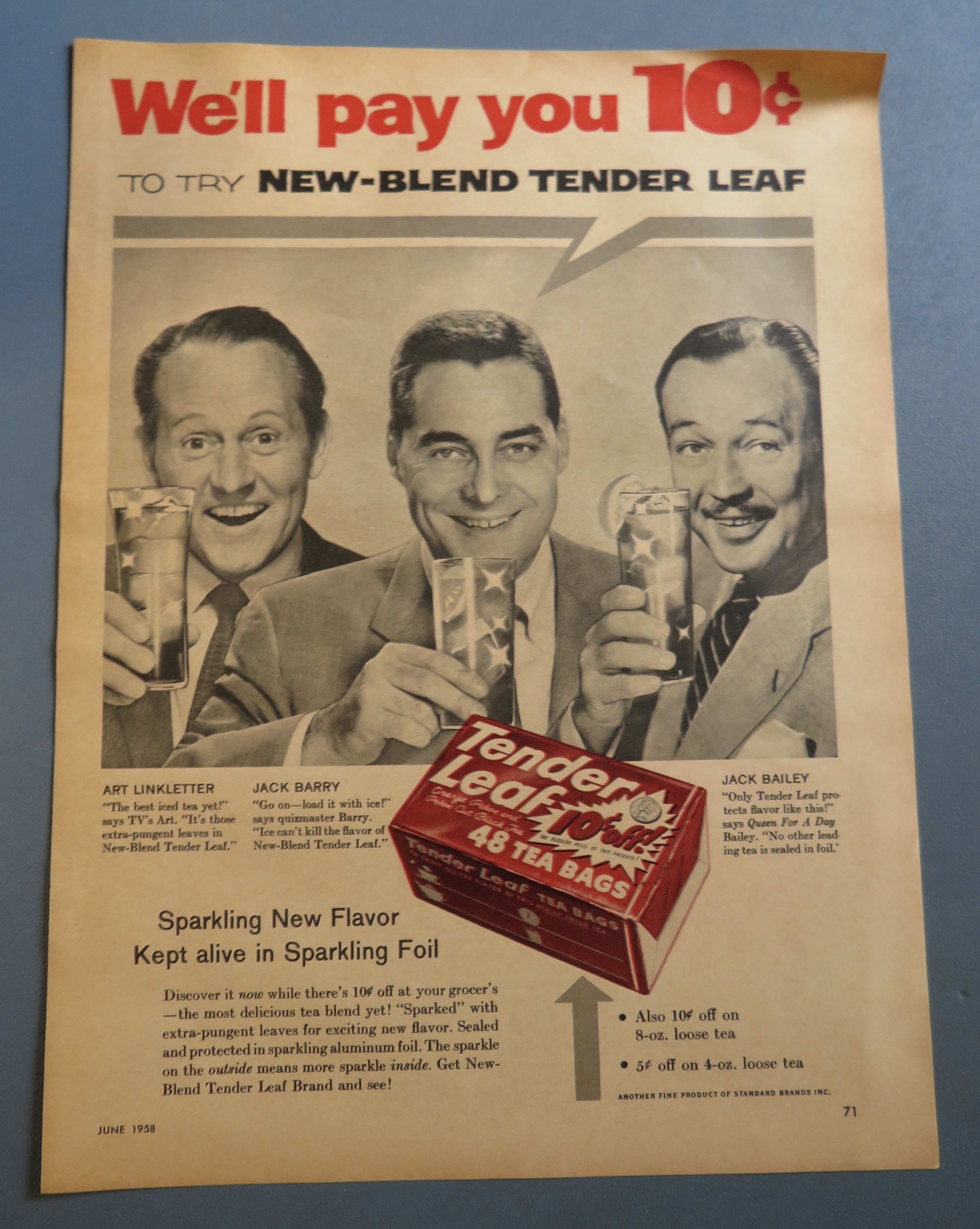1958 Tender Leaf Tea Bags w/Linkletter, Barry & Bailey
