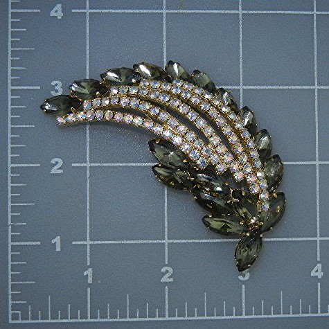 Crystal Clear Pink Borealis and Green Crystal Brooch