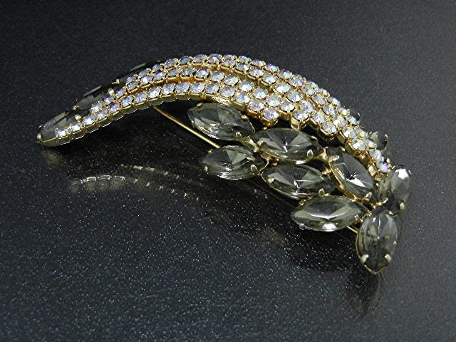 Crystal Clear Pink Borealis and Green Crystal Brooch