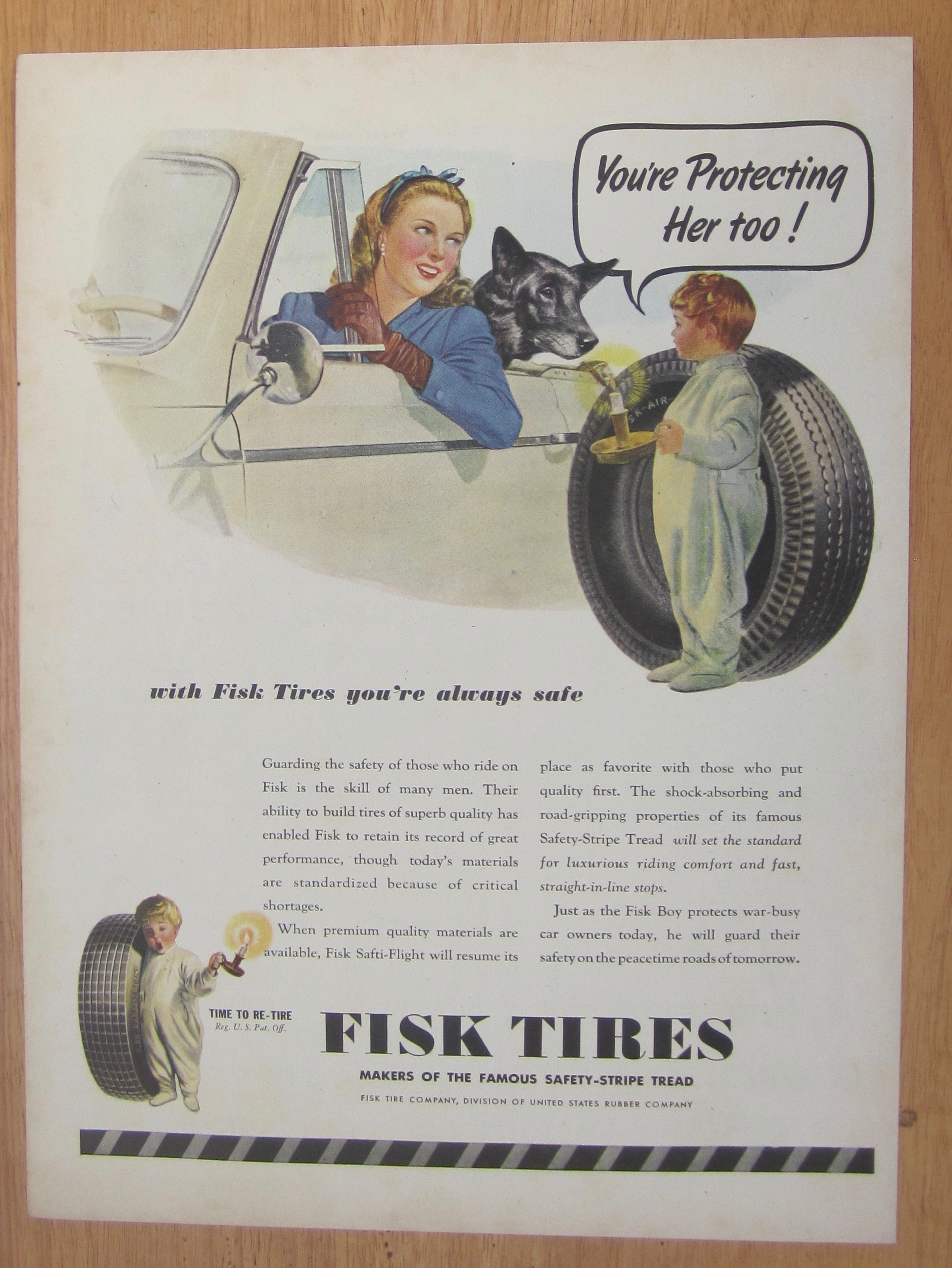 1945 Fisk Safety Tread Tires with Baby Talking To Woman