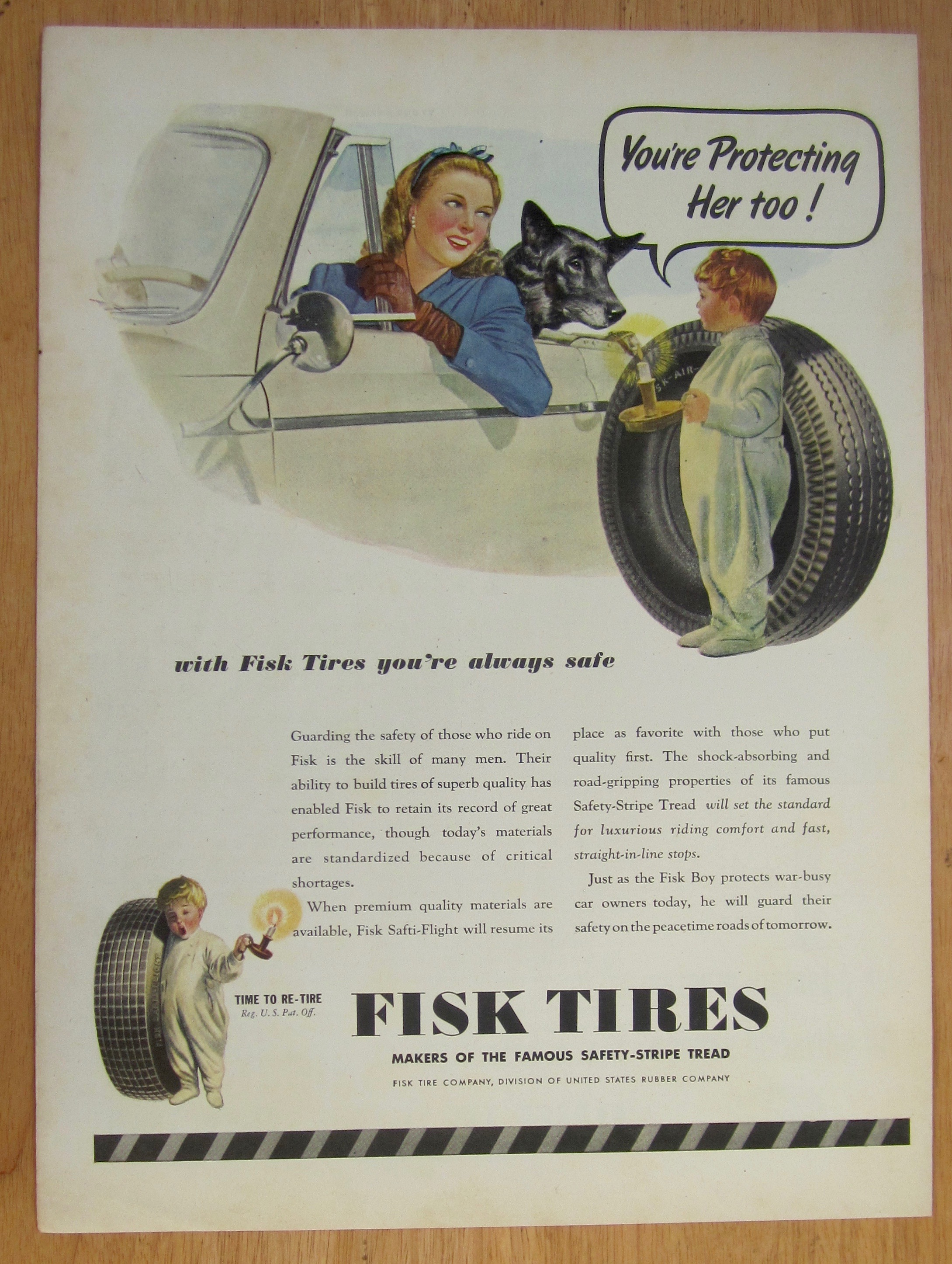 1945 Fisk Safety Tread Tires with Baby Talking To Woman