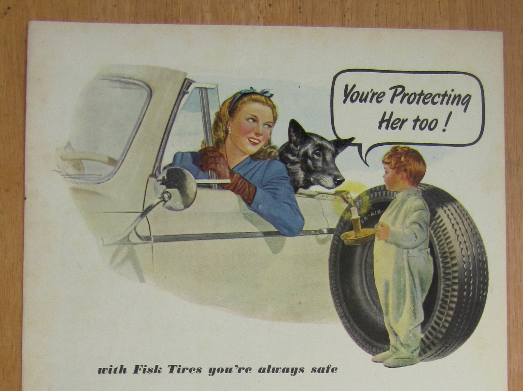 1945 Fisk Safety Tread Tires with Baby Talking To Woman