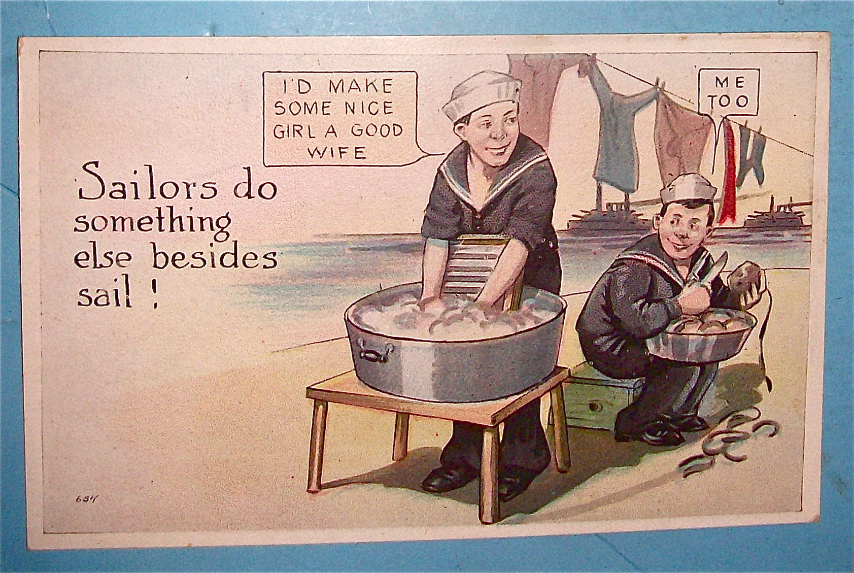 Sailor Washing Clothes/Sailor Peeling Potatoes Postcard