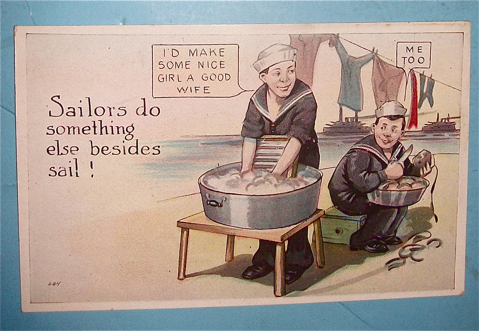 Sailor Washing Clothes/Sailor Peeling Potatoes Postcard