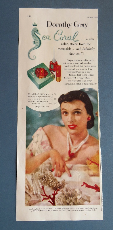 1951 Dorothy Gray Sea Coral with Lovely Woman Wearing Lipstick
