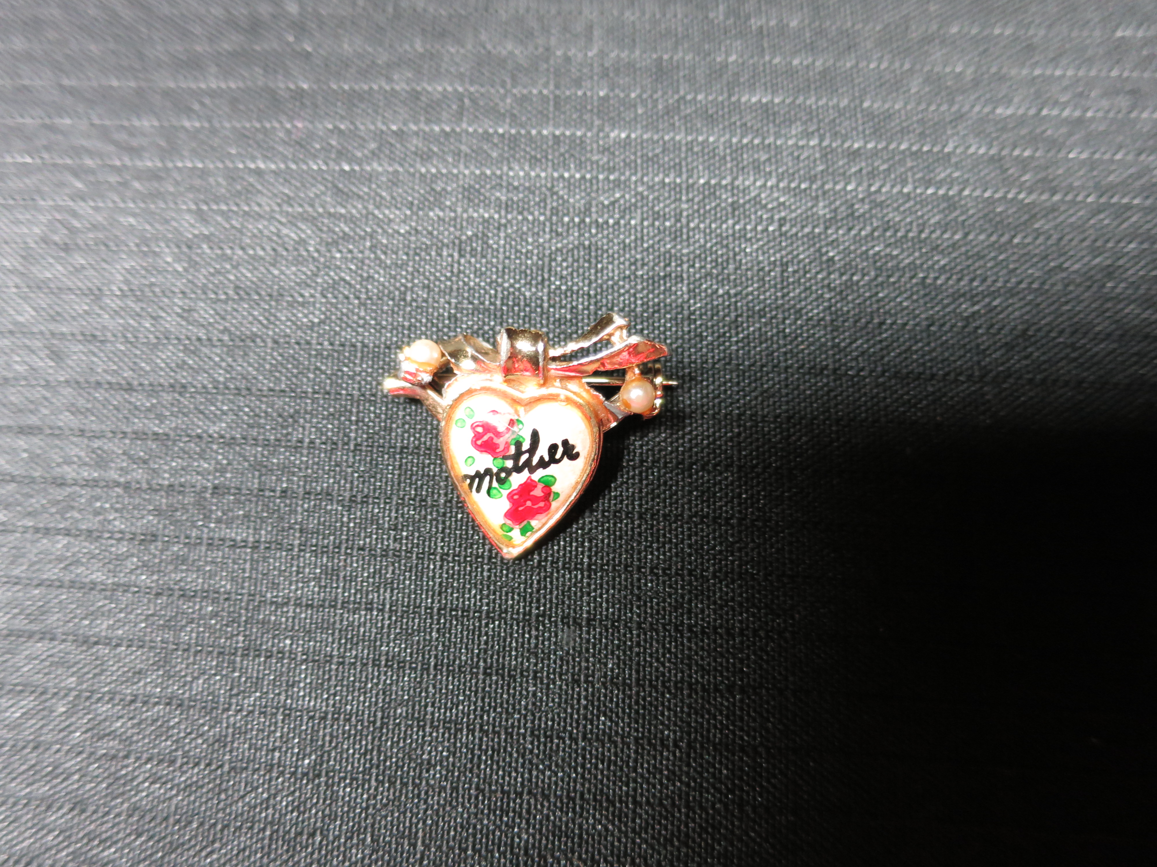 Mother Heart Floral Pin circa 1960s to 1970s Gold Tone