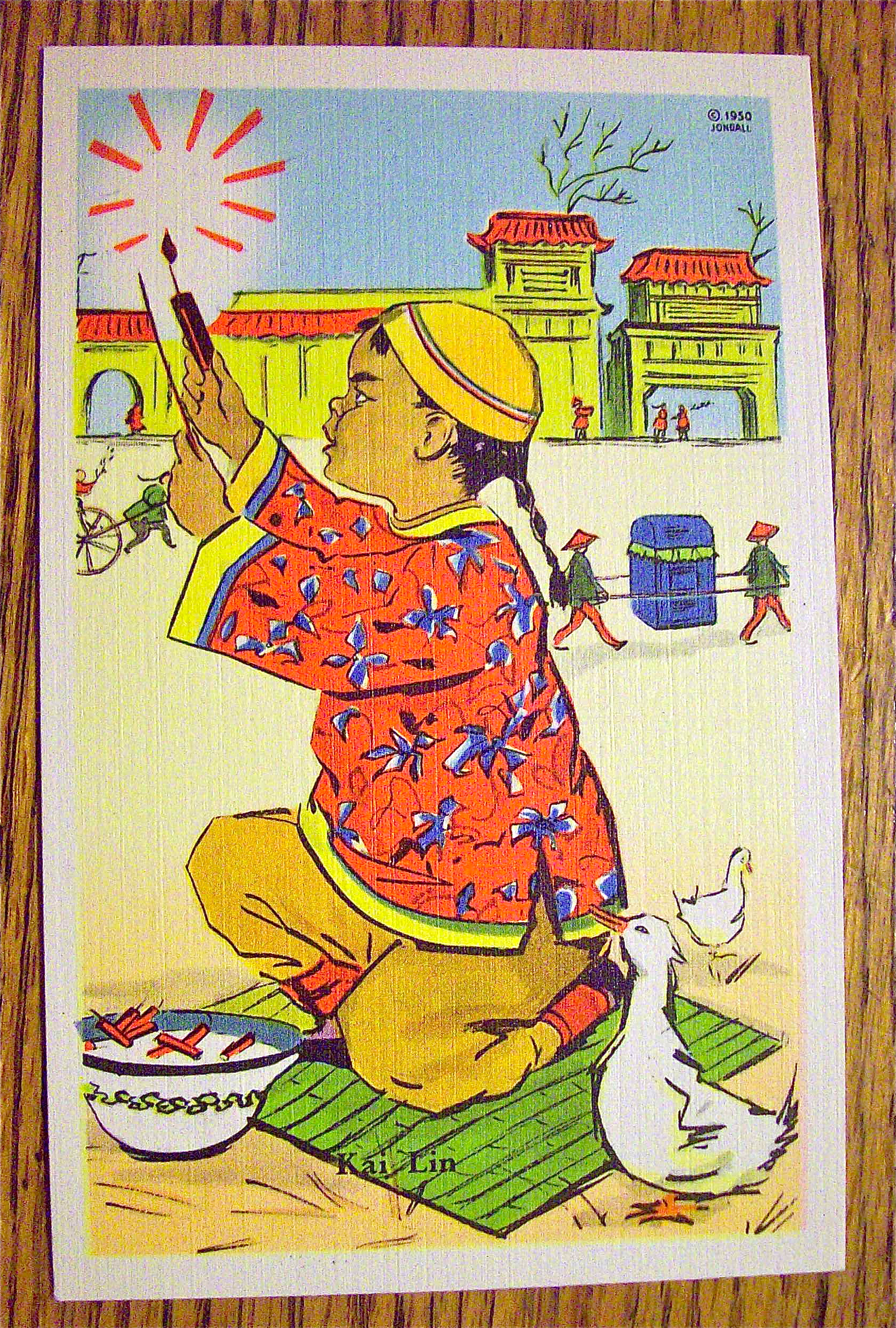 Chinese Woman Lighting A Candle Postcard