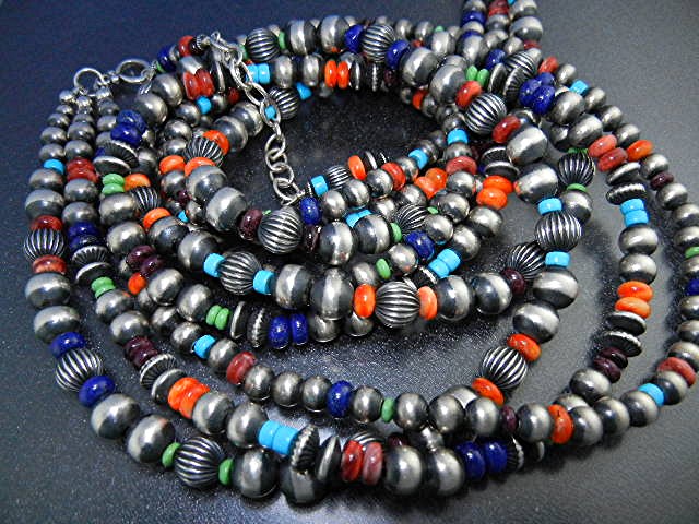 Navajo Pearls Sterling Silver Lapis Gaspeite Turq 29 in
