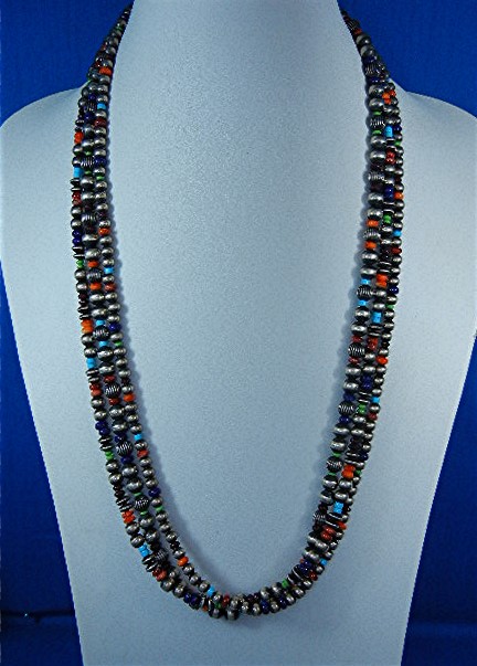 Navajo Pearls Sterling Silver Lapis Gaspeite Turq 29 in