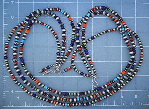 Navajo Pearls Sterling Silver Lapis Gaspeite Turq 29 in