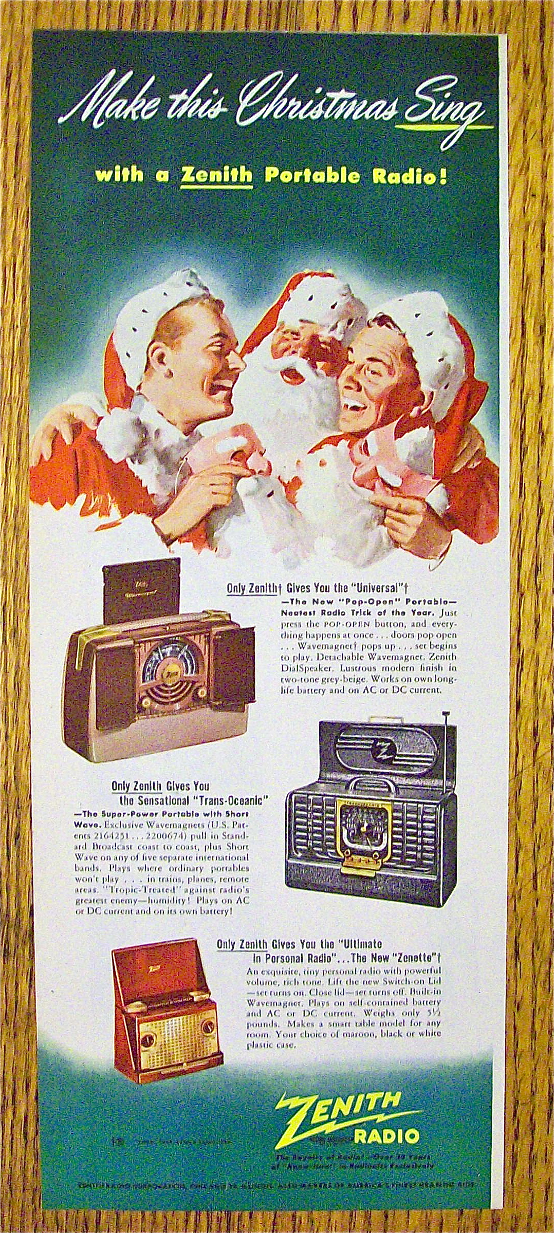 1948 Zenith Radio with Two Men with Santa Claus