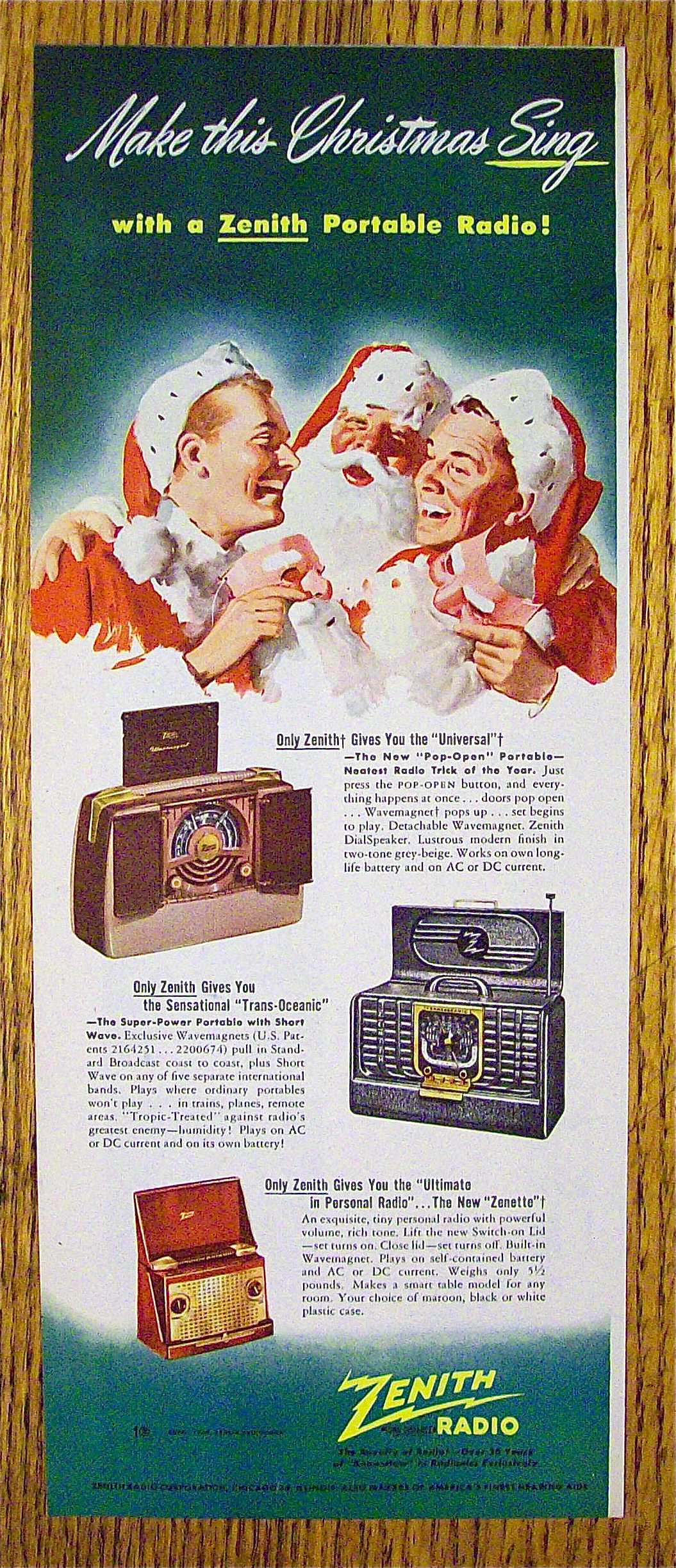 1948 Zenith Radio with Two Men with Santa Claus