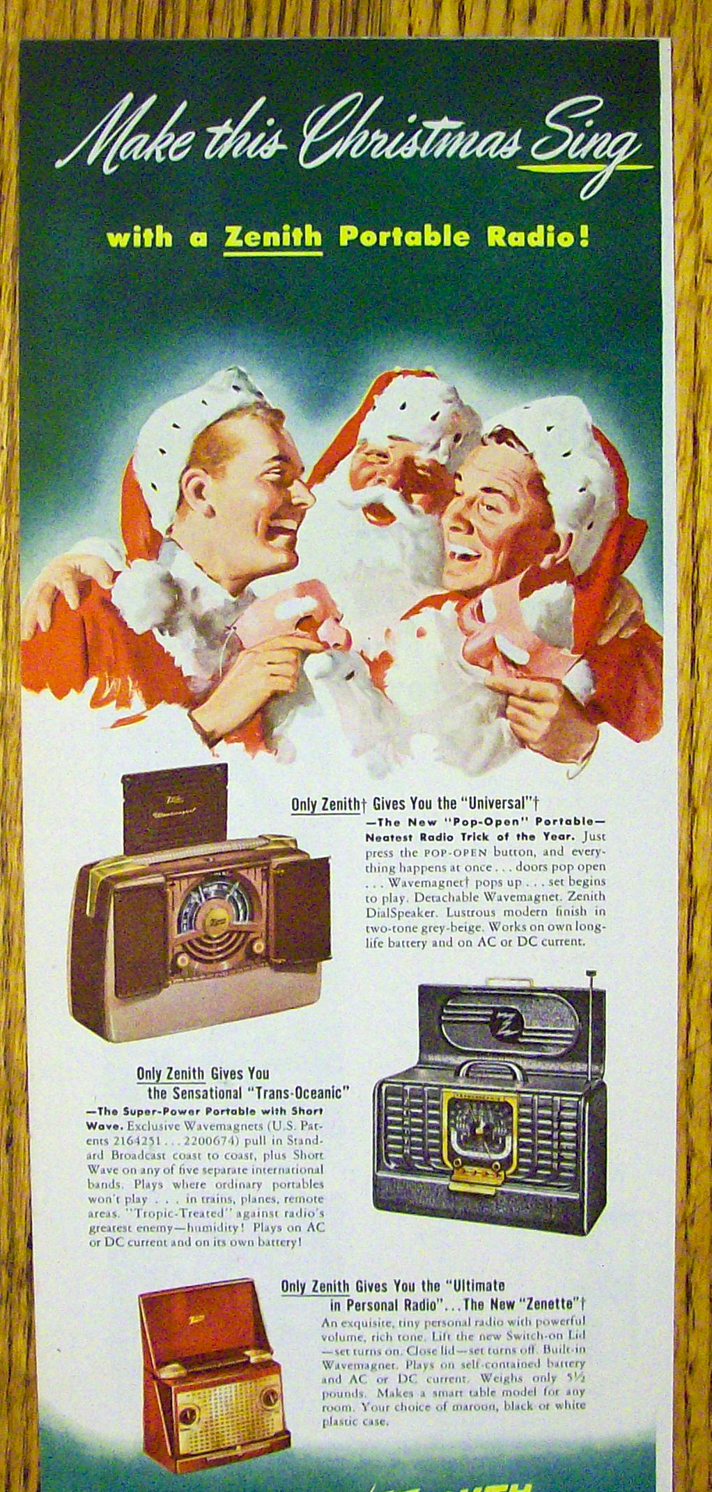 1948 Zenith Radio with Two Men with Santa Claus