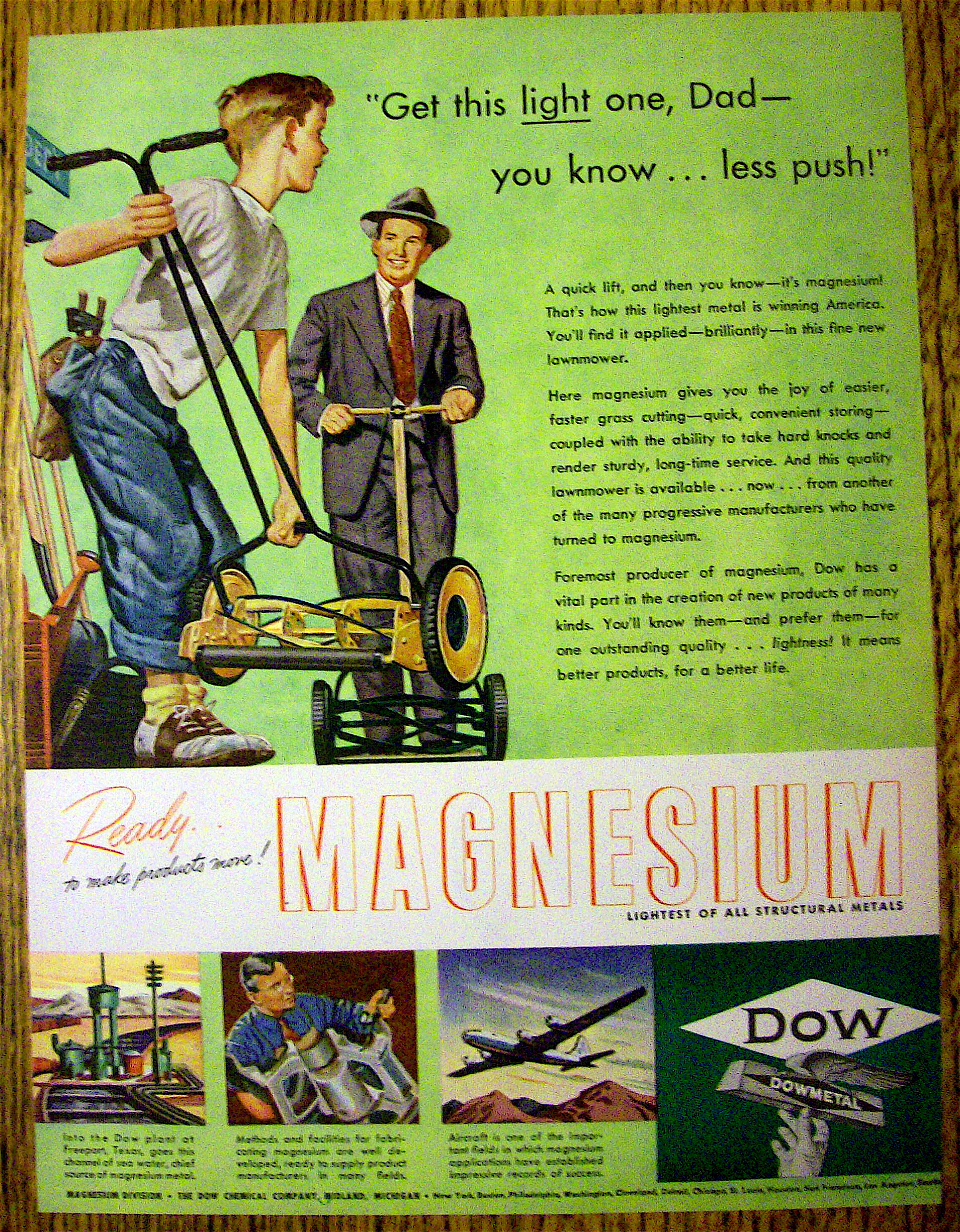 1946 Dow Magnesium with Boy & Man with Lawn Mowers