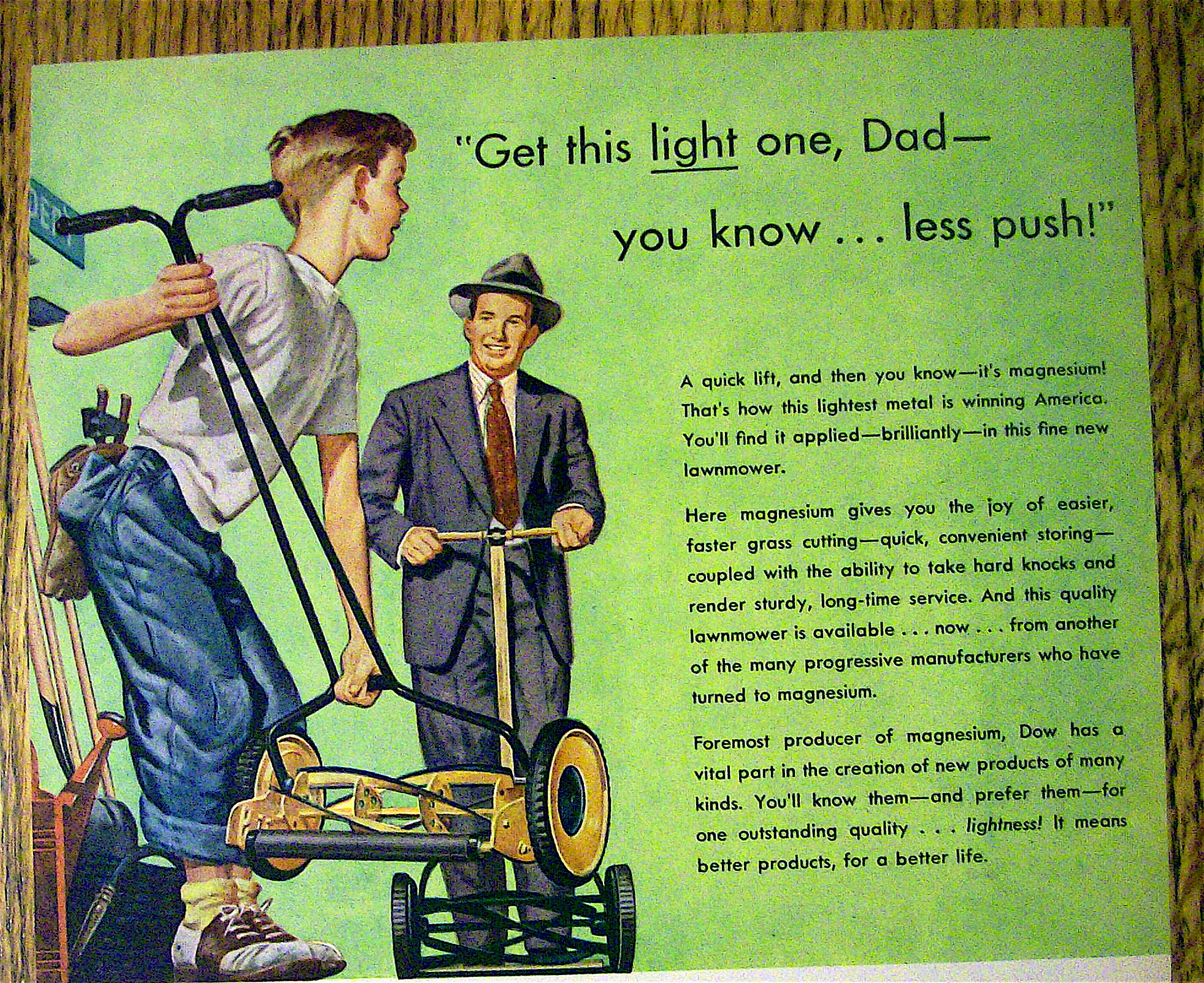 1946 Dow Magnesium with Boy & Man with Lawn Mowers
