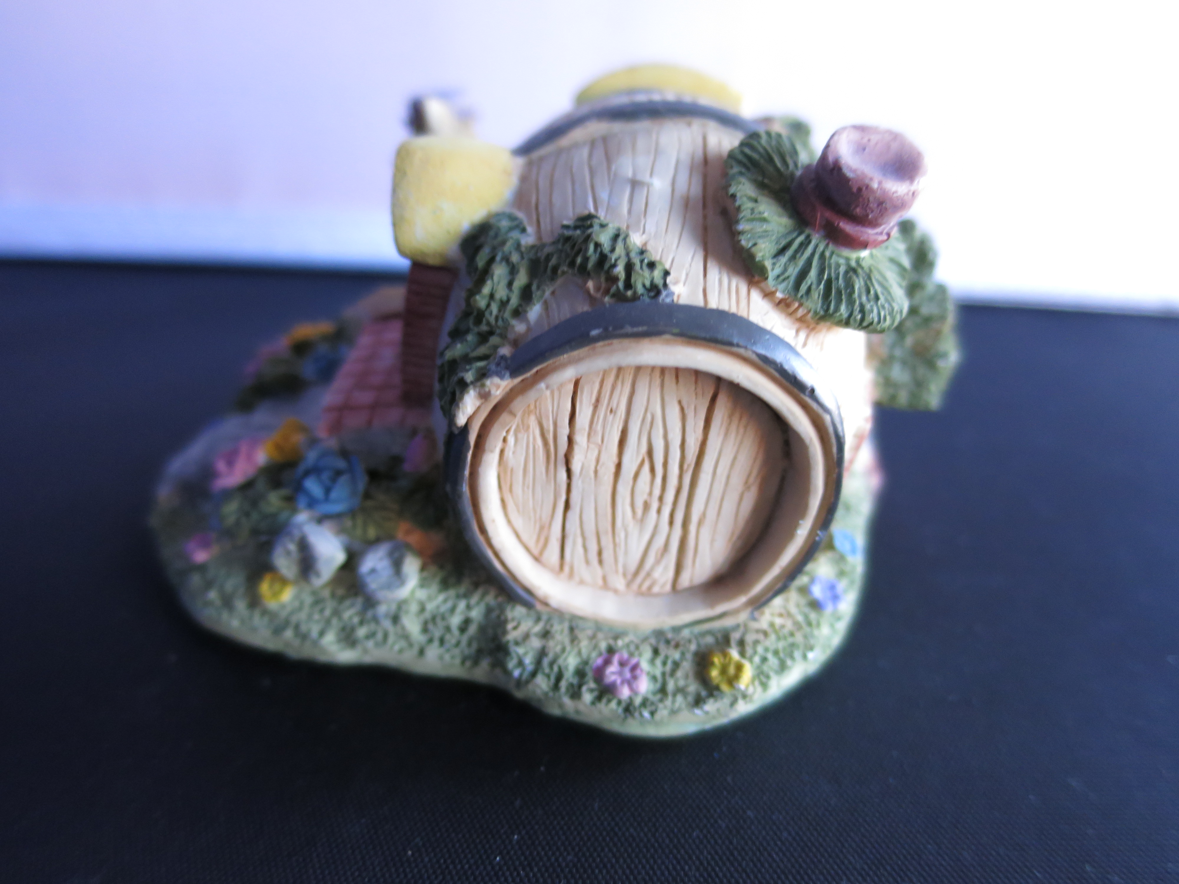 Miniature Bunny Rabbet Rain Water Barrel House Figurine