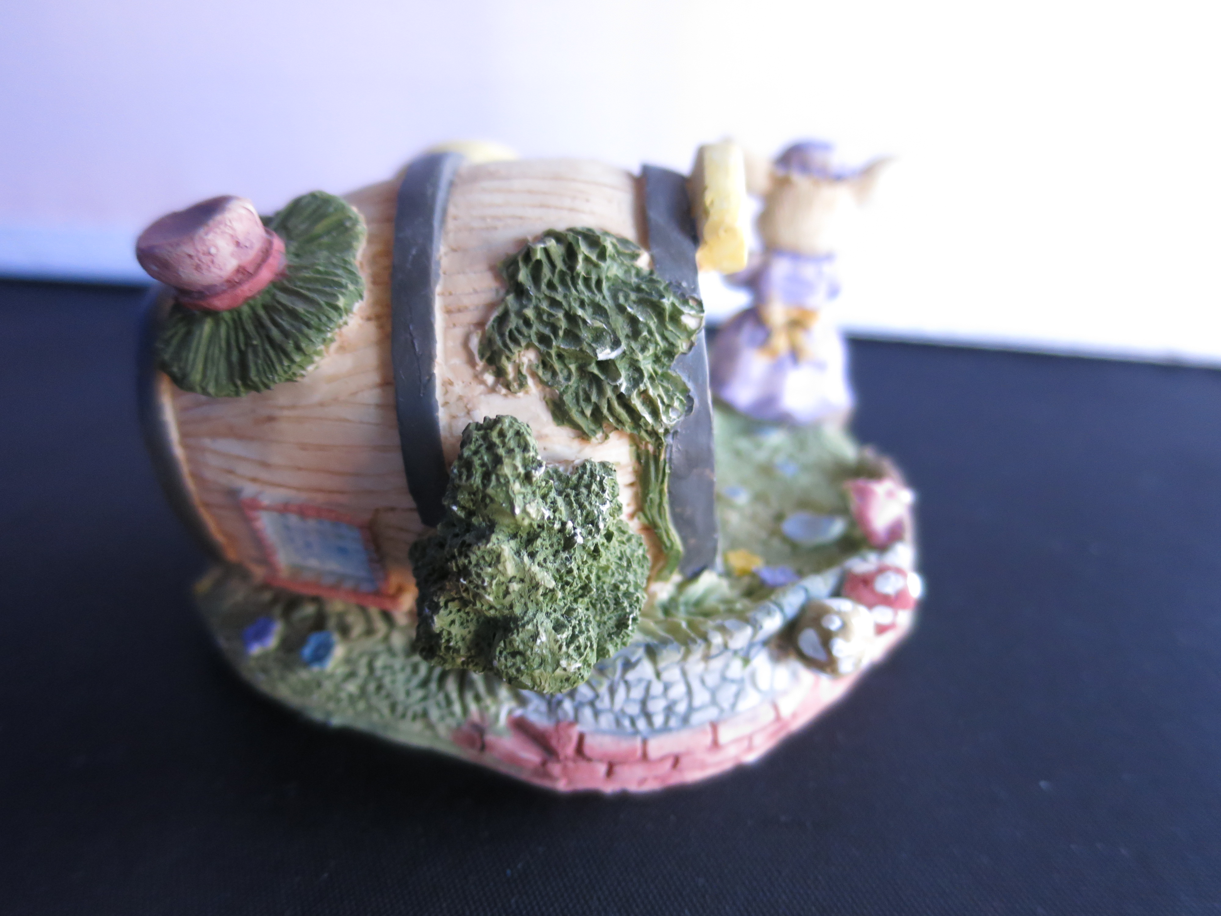 Miniature Bunny Rabbet Rain Water Barrel House Figurine