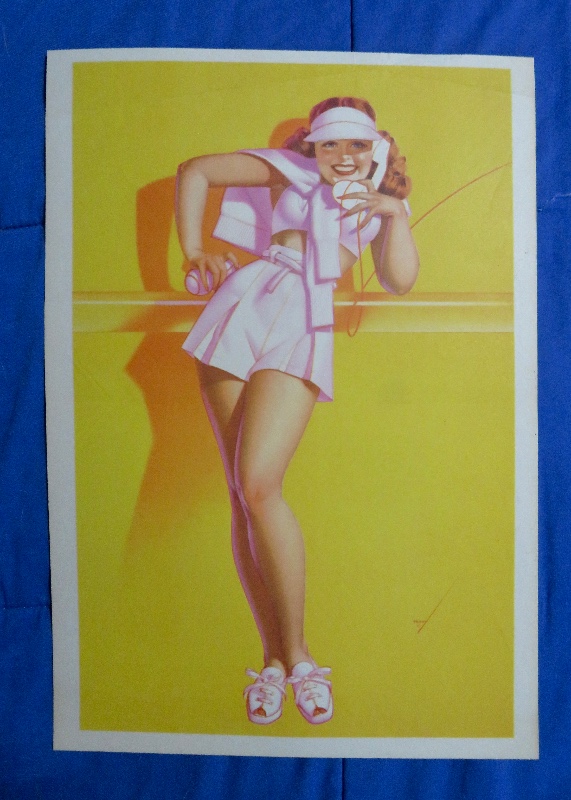 Original 1945 Sexy Petty Pin Up Girl Wearing A Tennis Outfit & Talking On The Telephone By George Petty