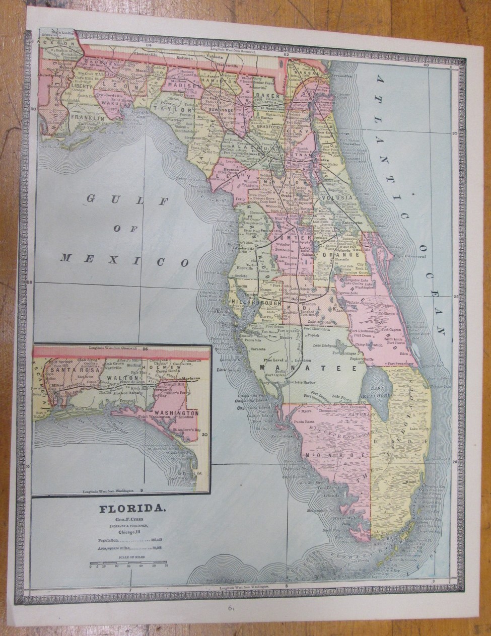 Antique Map Alabama Florida Crams 1883