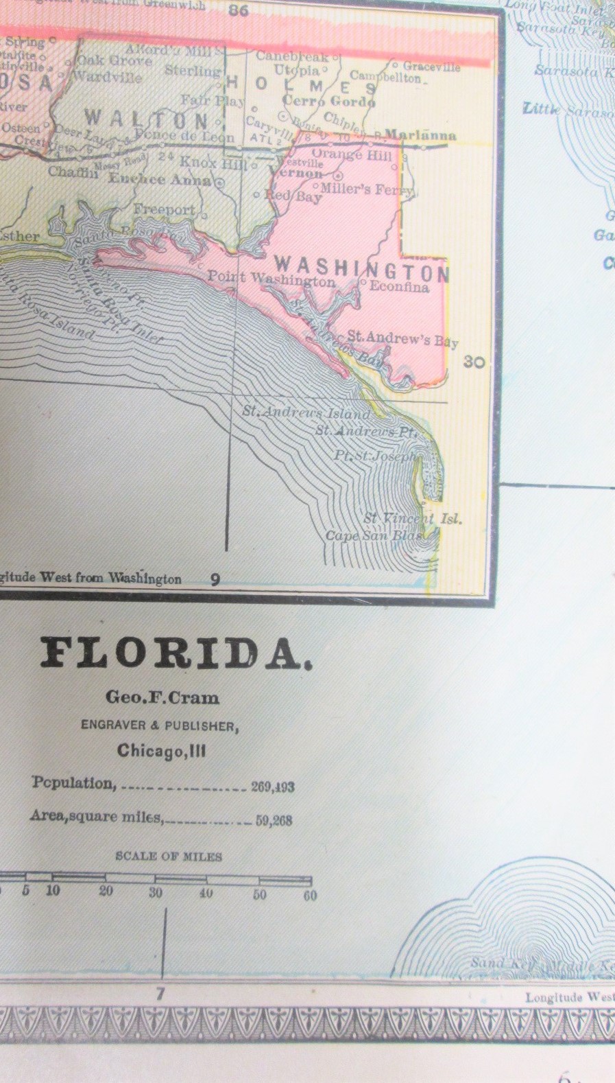 Antique Map Alabama Florida Crams 1883