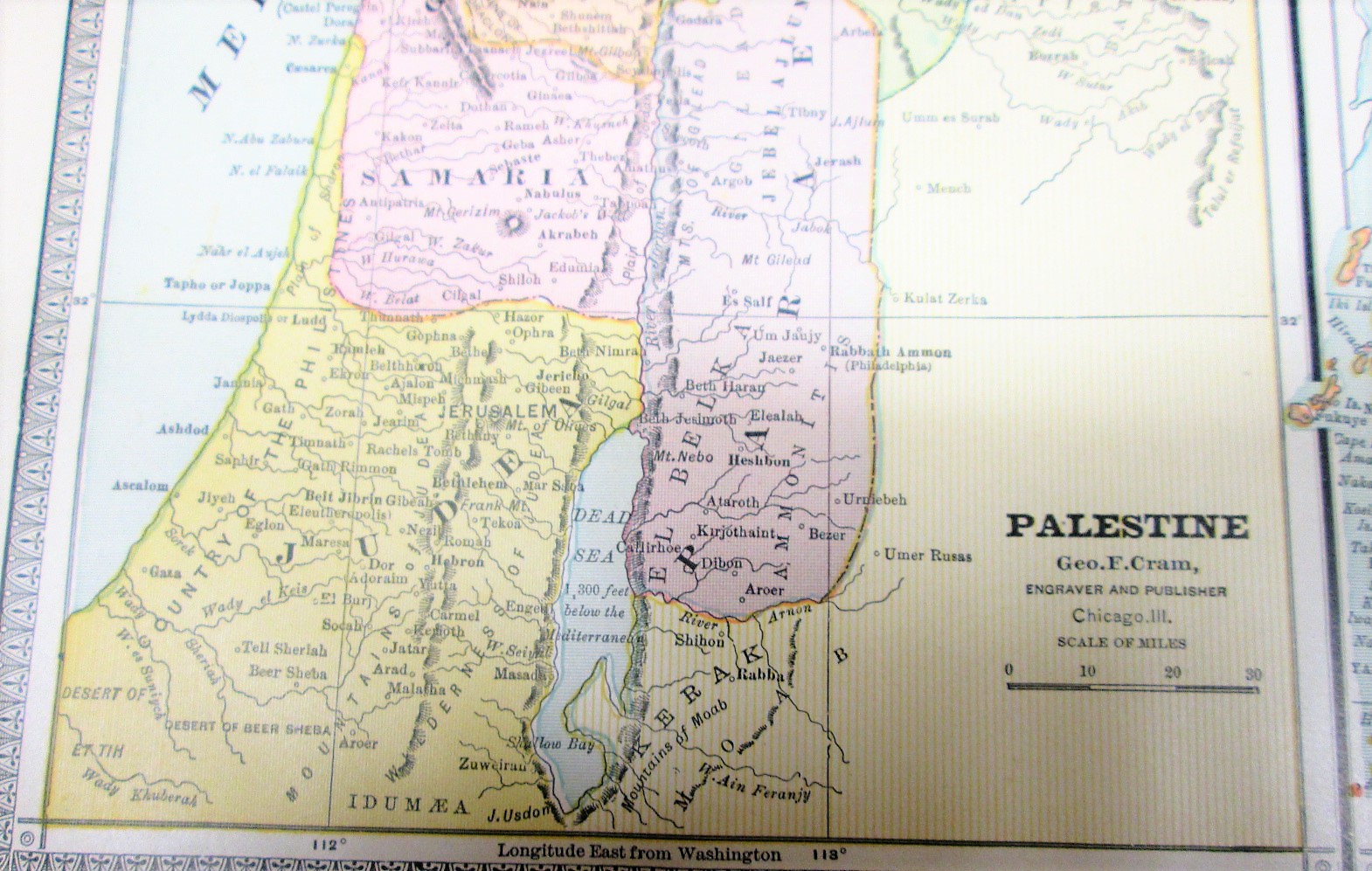 Antique Map Japan Palestine Holy Land Crams 1883