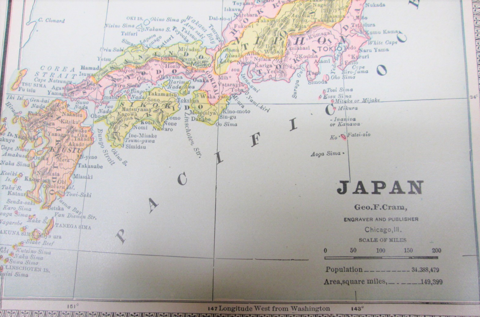 Antique Map Japan Palestine Holy Land Crams 1883