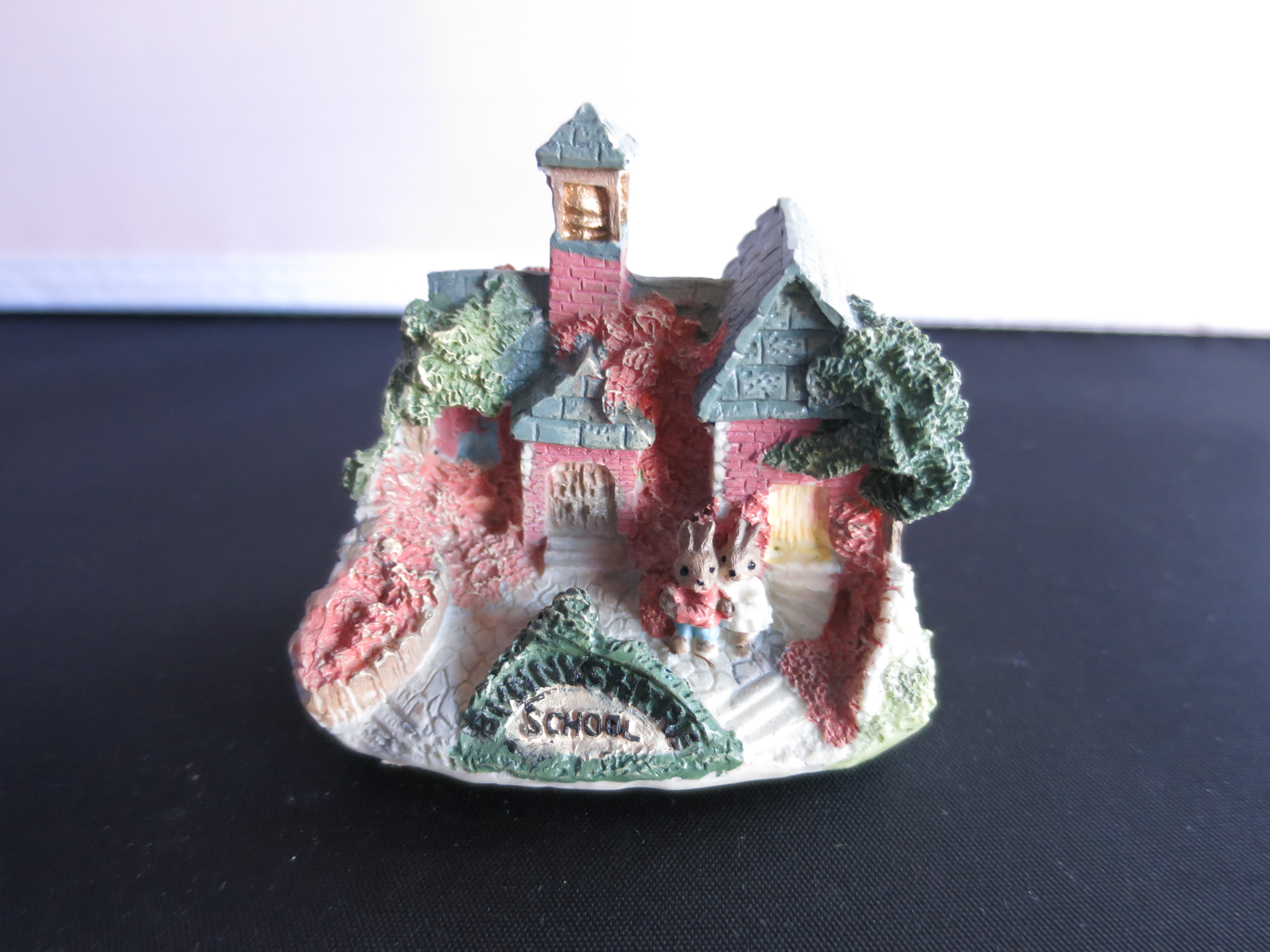 Miniature Bunny Rabbit School House Figurine Village