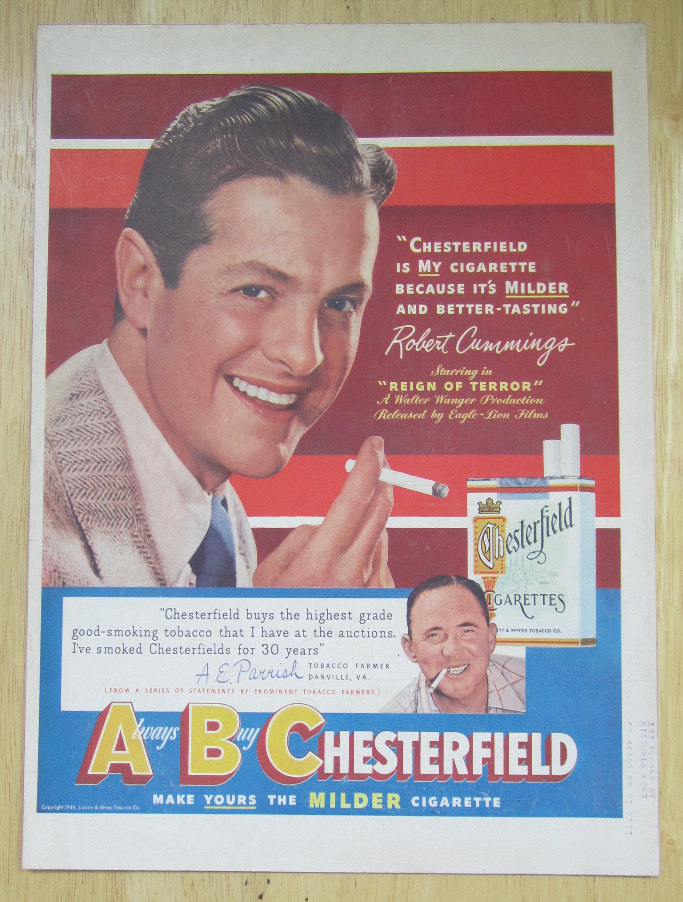 1949 Chesterfield Cigarettes with Robert Cummings