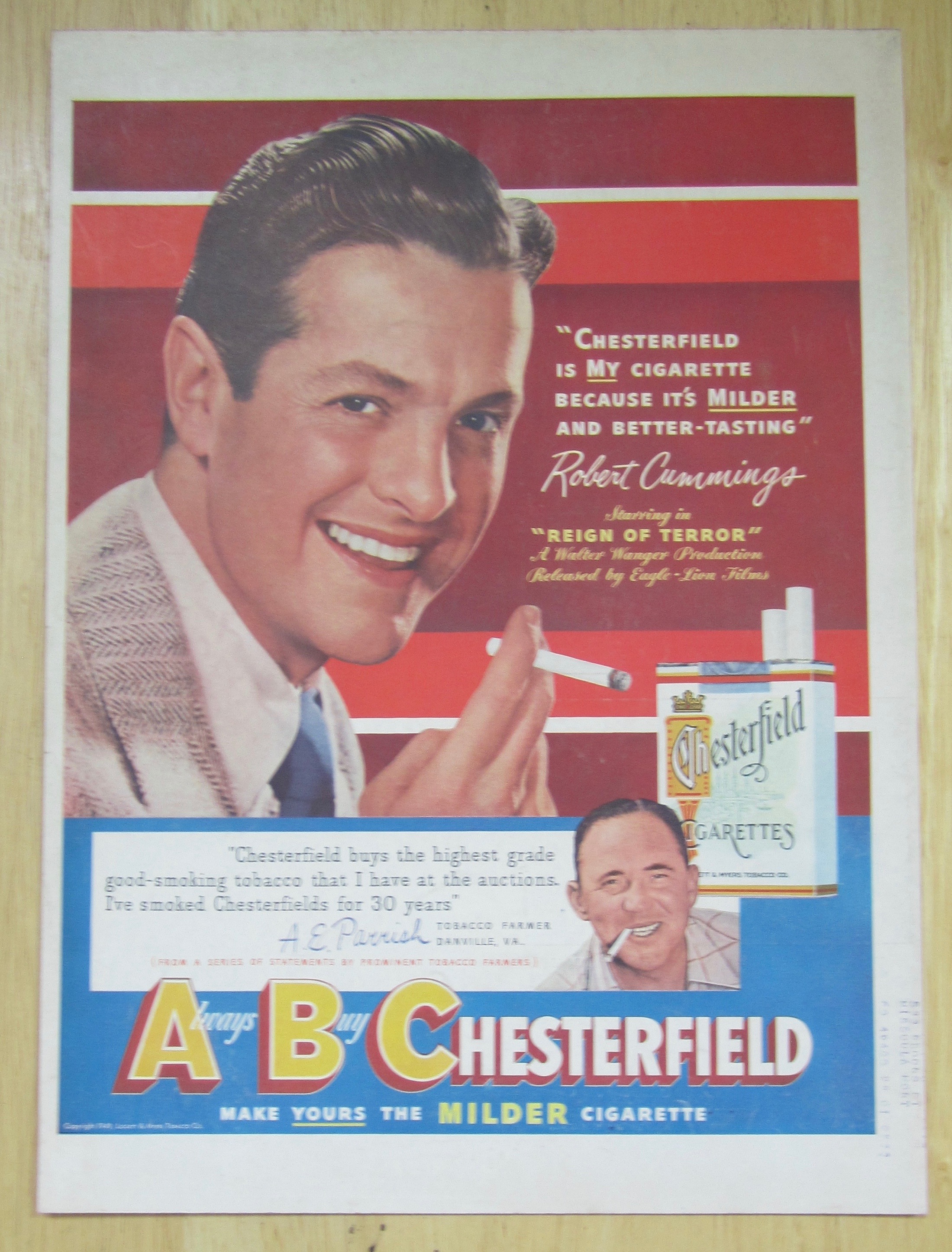 1949 Chesterfield Cigarettes with Robert Cummings