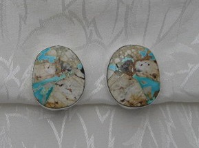 Navajo Royston Ribbon Turquoise Sterling Silver Clip Ea