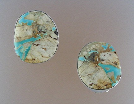 Navajo Royston Ribbon Turquoise Sterling Silver Clip Ea