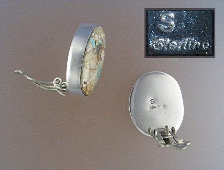 Navajo Royston Ribbon Turquoise Sterling Silver Clip Ea