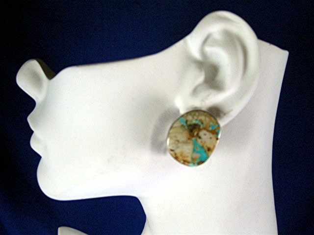 Navajo Royston Ribbon Turquoise Sterling Silver Clip Ea