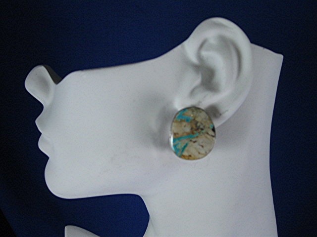 Navajo Royston Ribbon Turquoise Sterling Silver Clip Ea