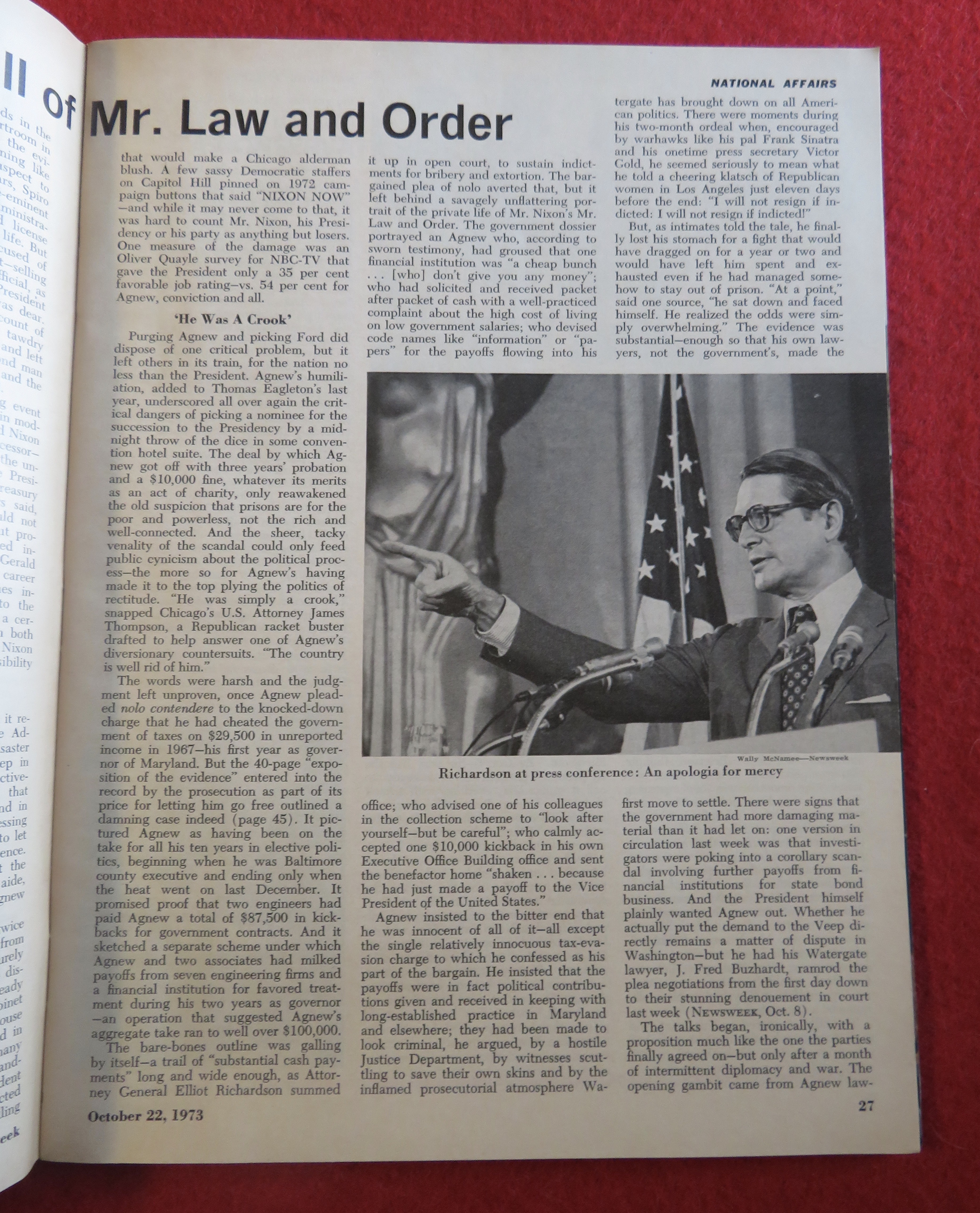 Newsweek Magazine October 22, 1973 After Agnew