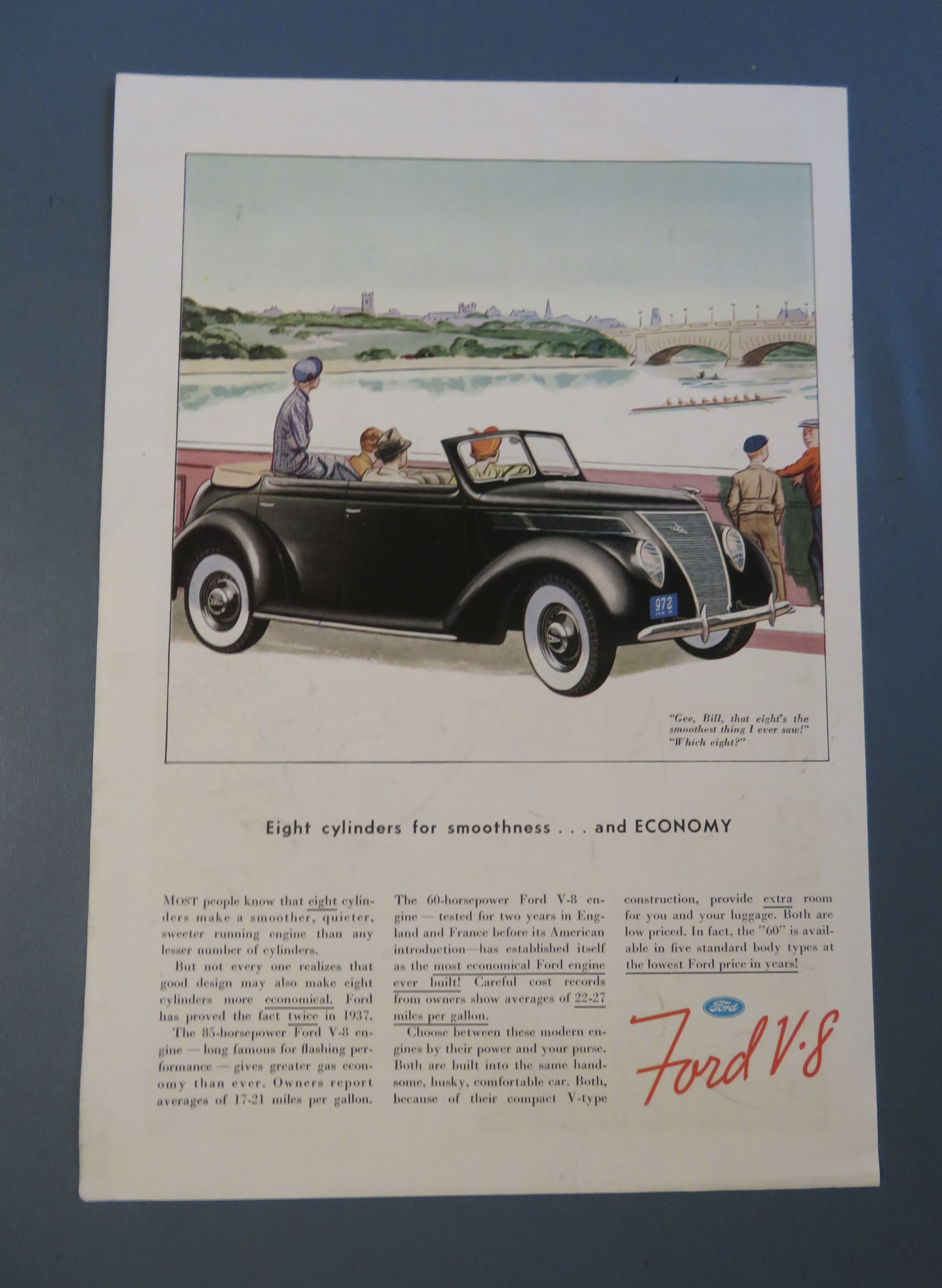 1937 Ford V-8 with Ford by The Water with People in Car