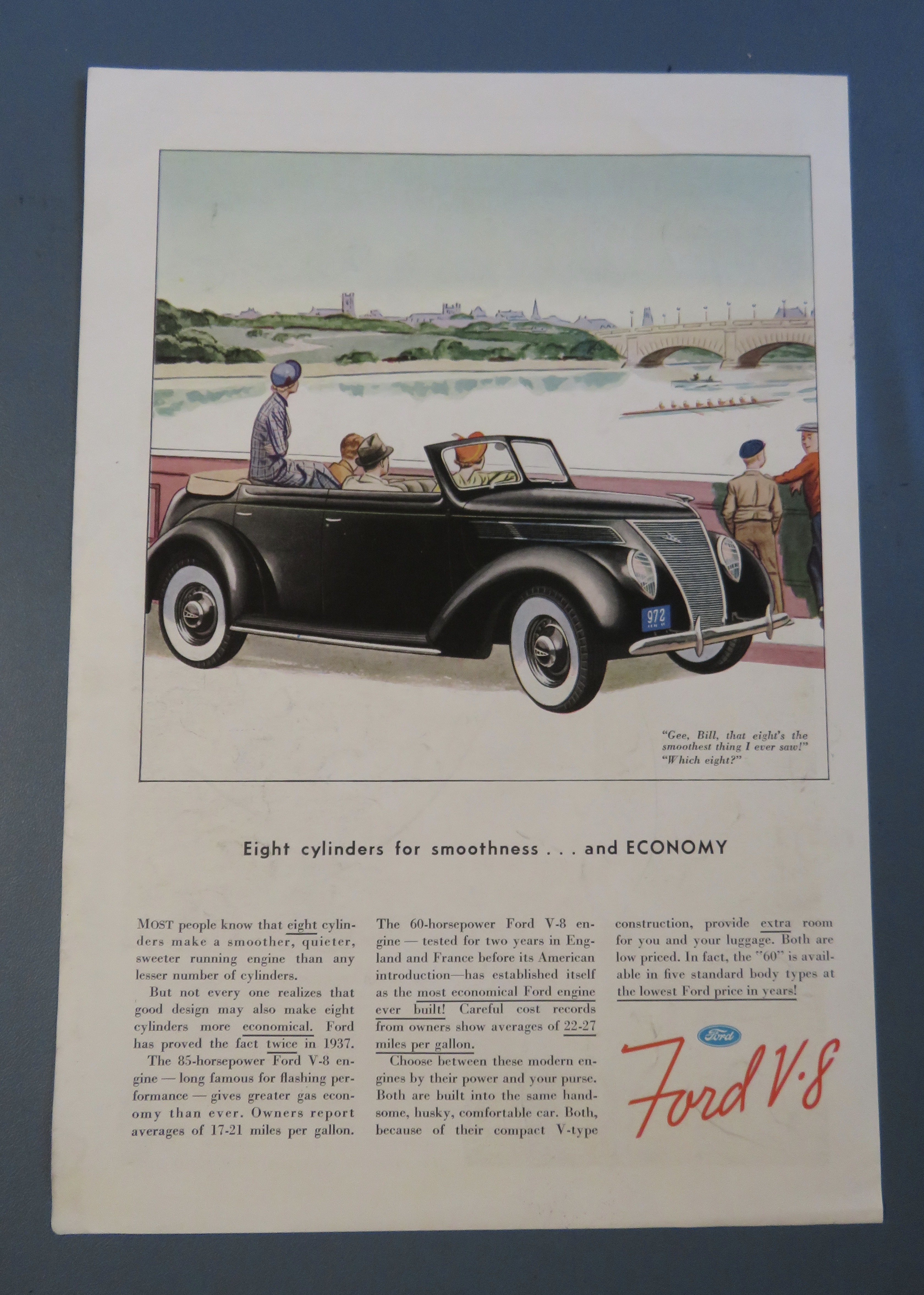 1937 Ford V-8 with Ford by The Water with People in Car