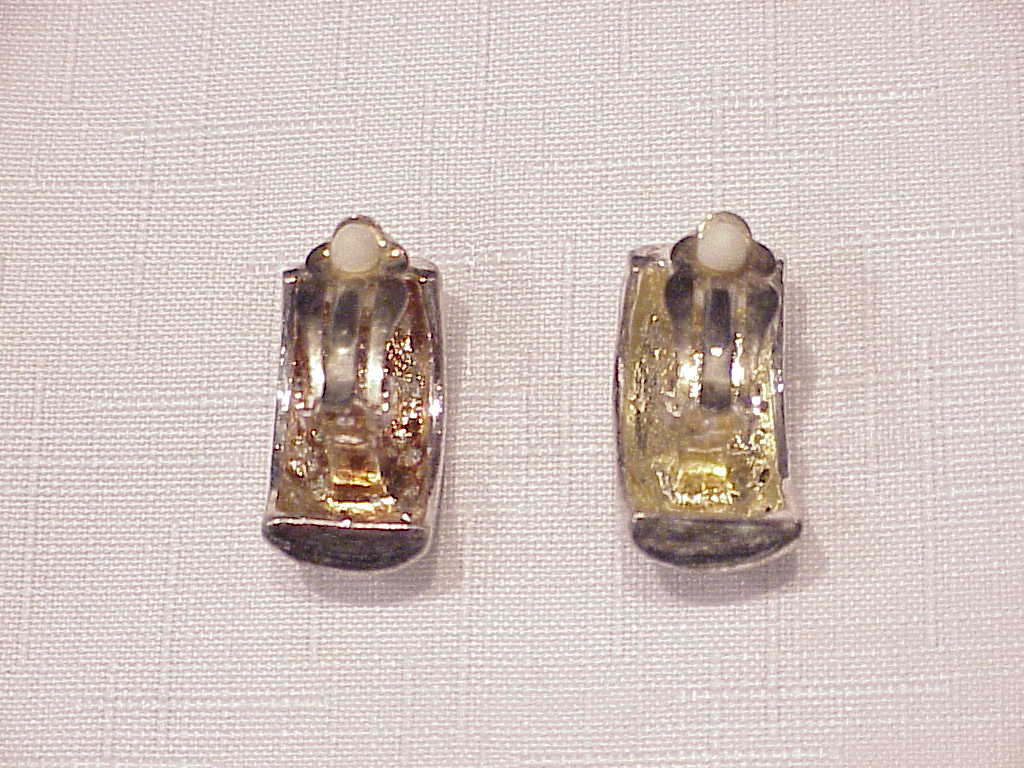 Black Enamel And Pave' Rhinestone Clip Earrings